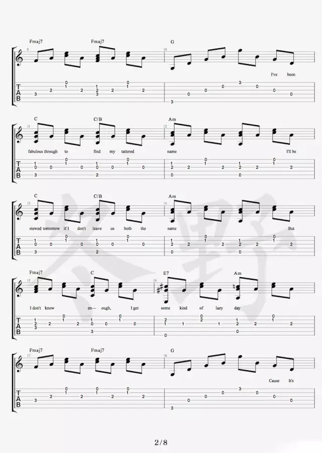 Free Loop吉他六线谱 DanielPowter FreeLoop 冬野吉他