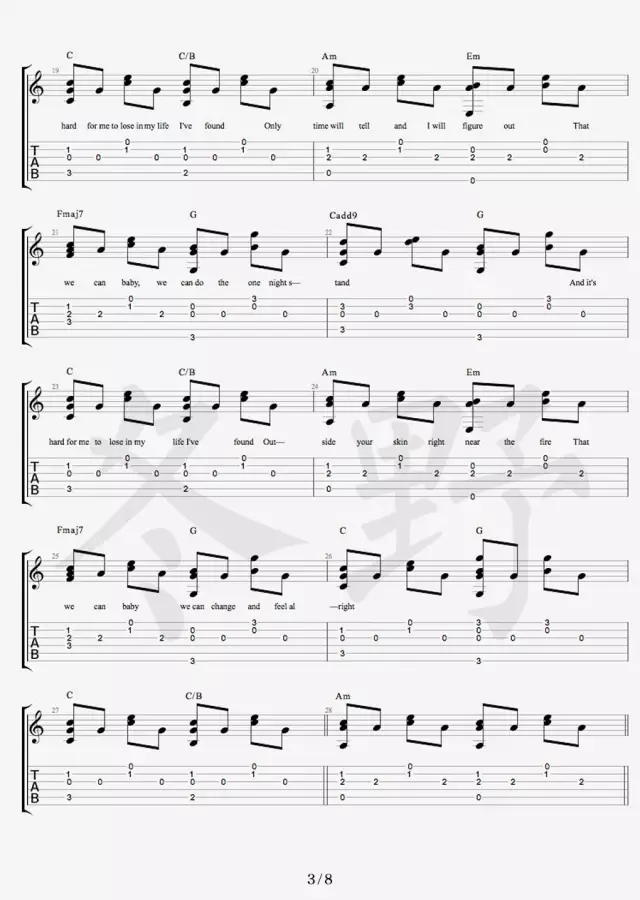 Free Loop吉他六线谱 DanielPowter FreeLoop 冬野吉他