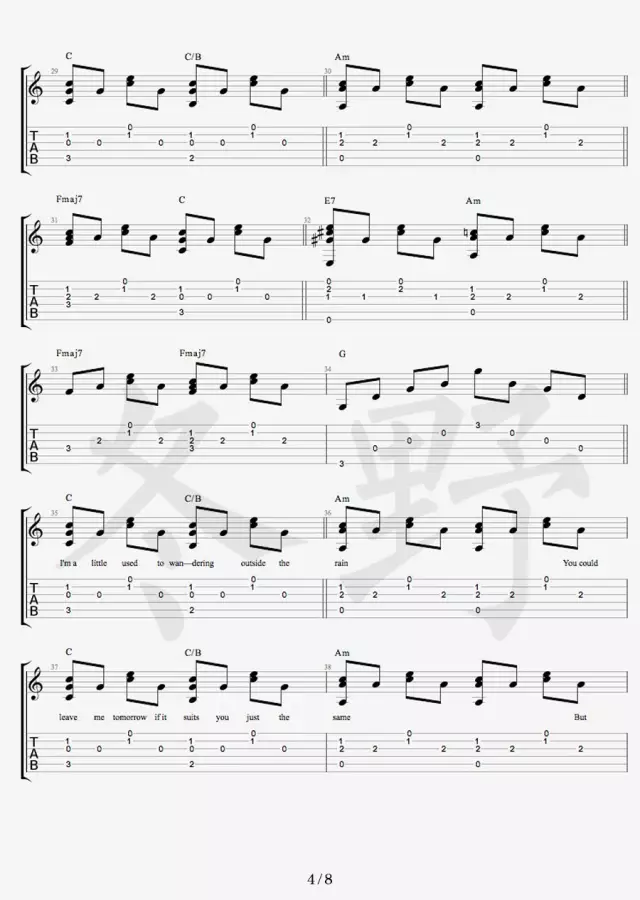 Free Loop吉他六线谱 DanielPowter FreeLoop 冬野吉他