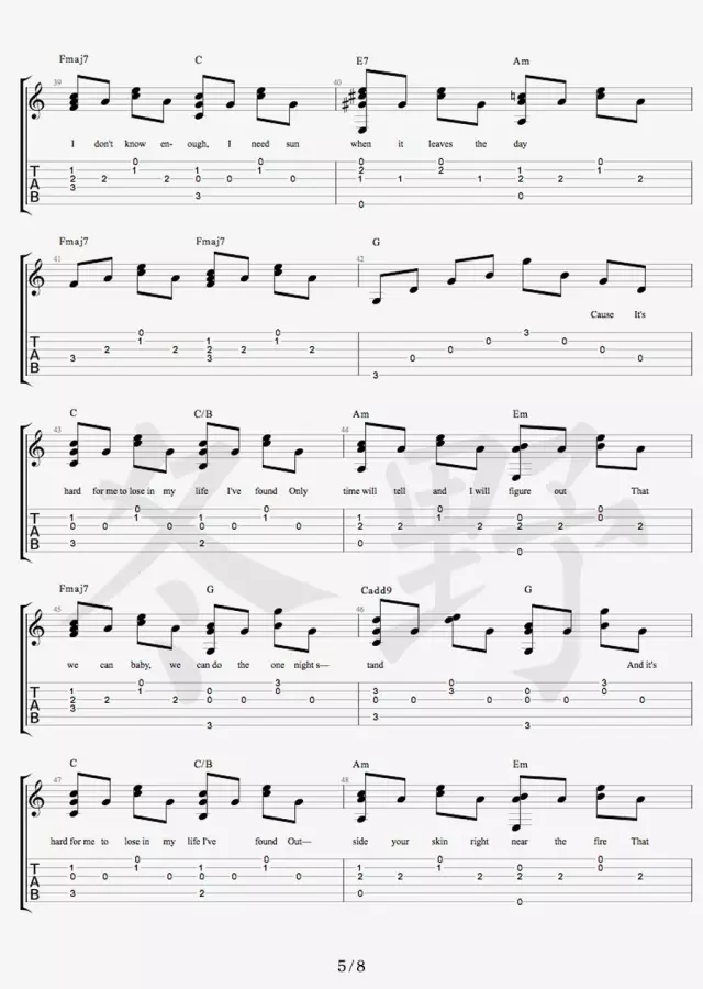 Free Loop吉他六线谱 DanielPowter FreeLoop 冬野吉他