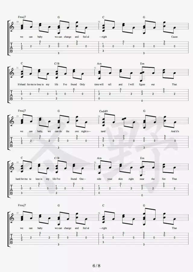 Free Loop吉他六线谱 DanielPowter FreeLoop 冬野吉他