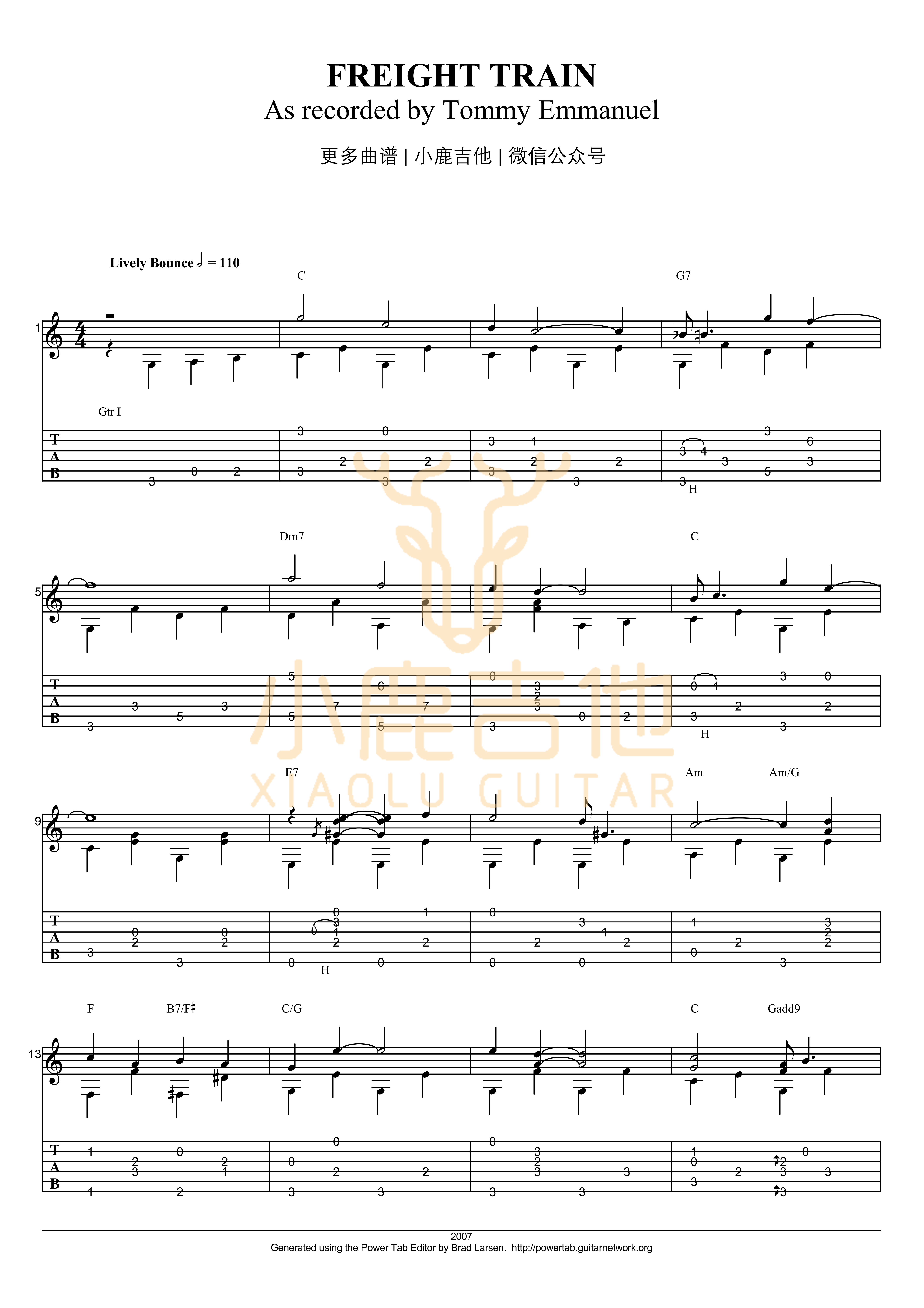 Freight Train吉他六线谱 TommyEmmanuel FreightTrain 小鹿吉他