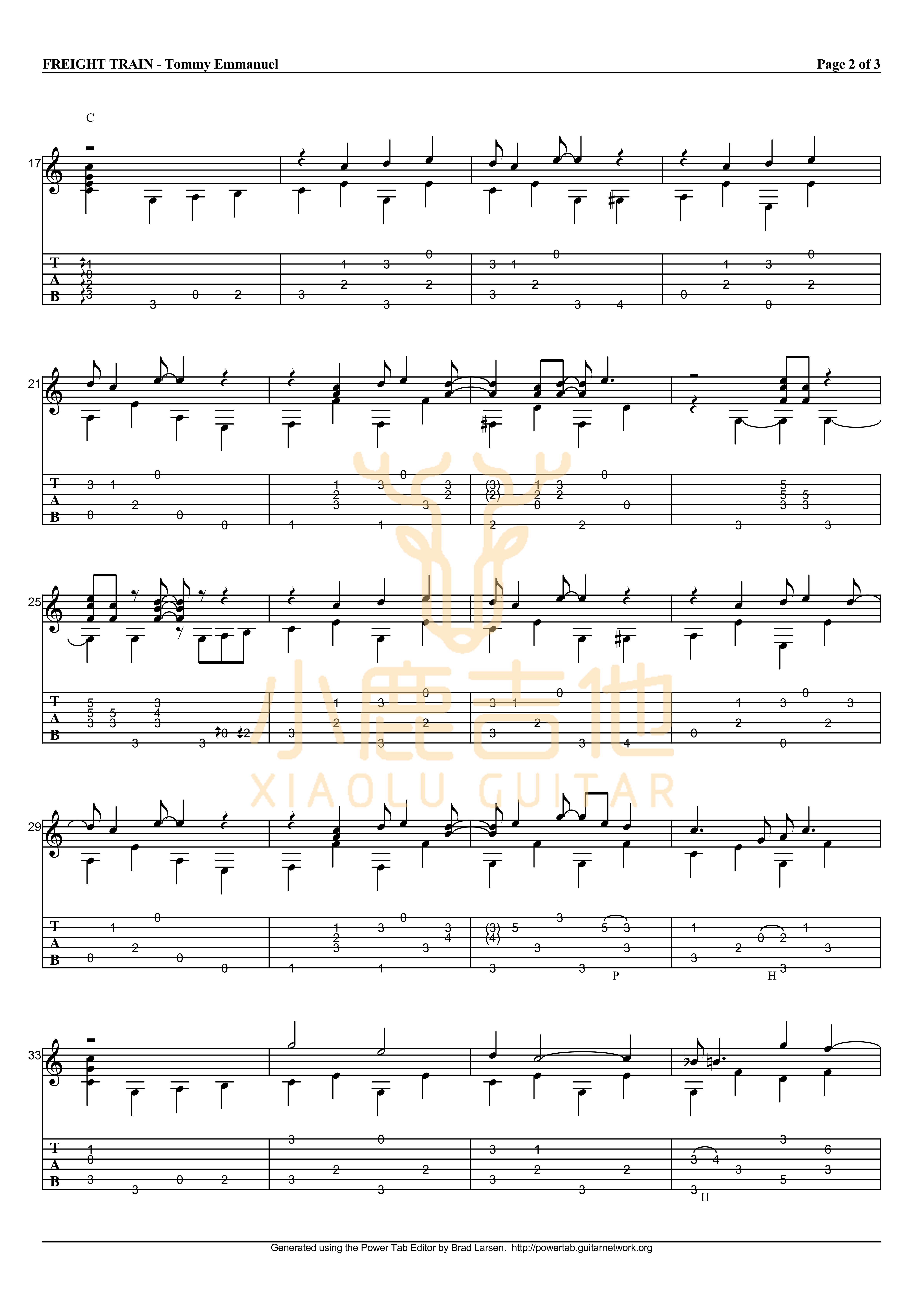 Freight Train吉他六线谱 TommyEmmanuel FreightTrain 小鹿吉他