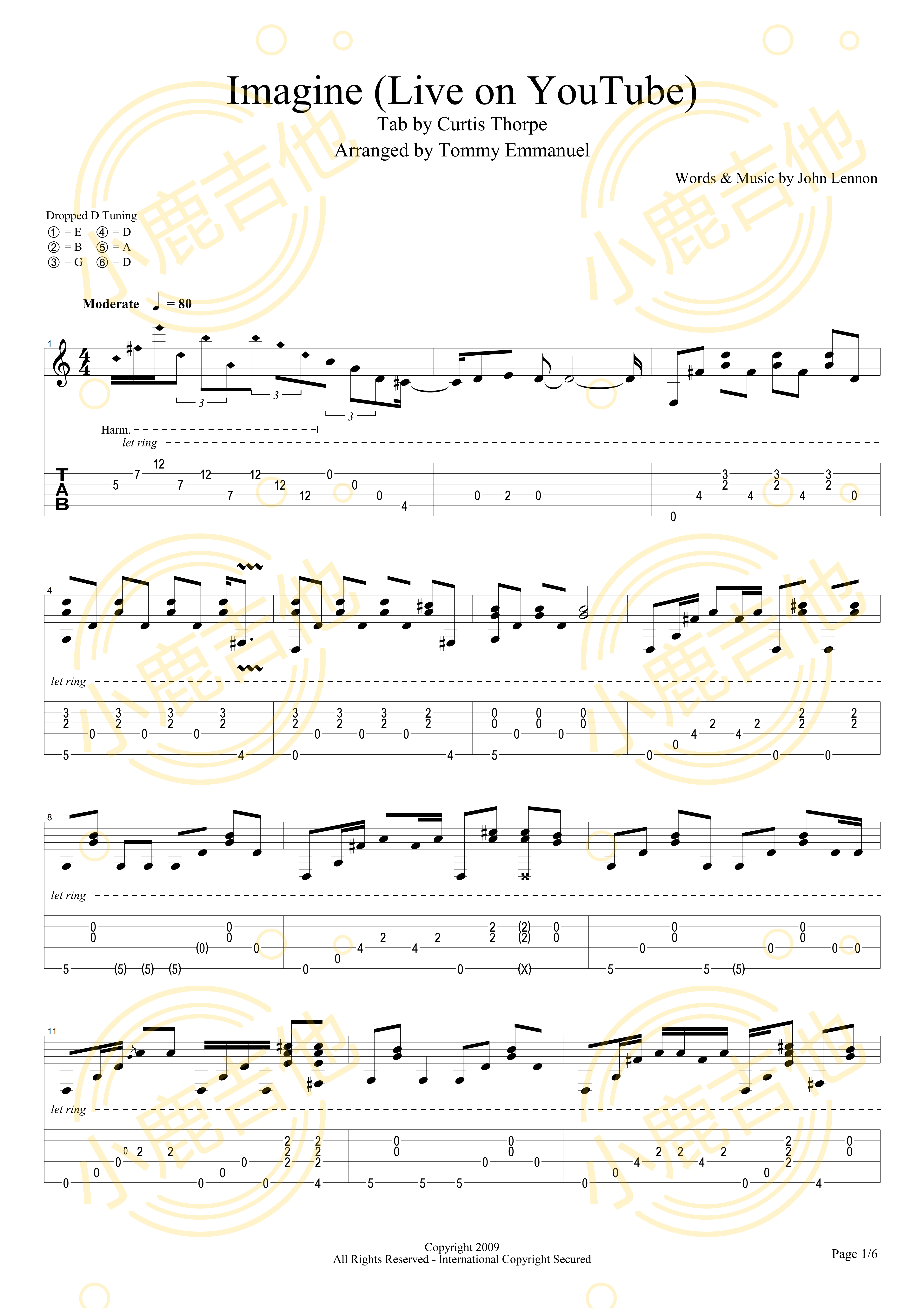 Imagine Live On Youtube吉他六线谱 TommyEmmanuel ImagineLiveOnYoutube 小鹿吉他