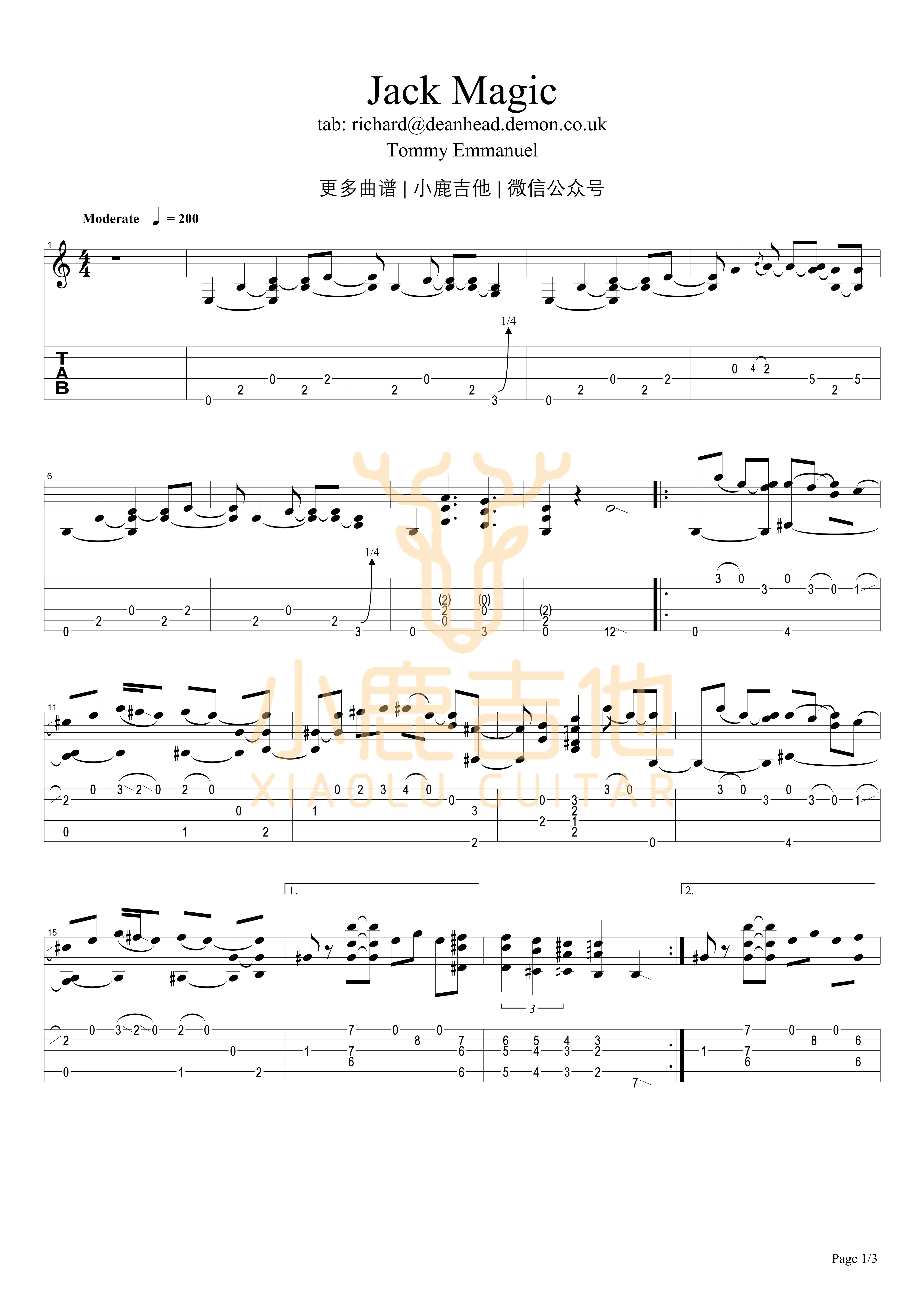 Jack Magic吉他六线谱 TommyEmmanuel JackMagic 小鹿吉他