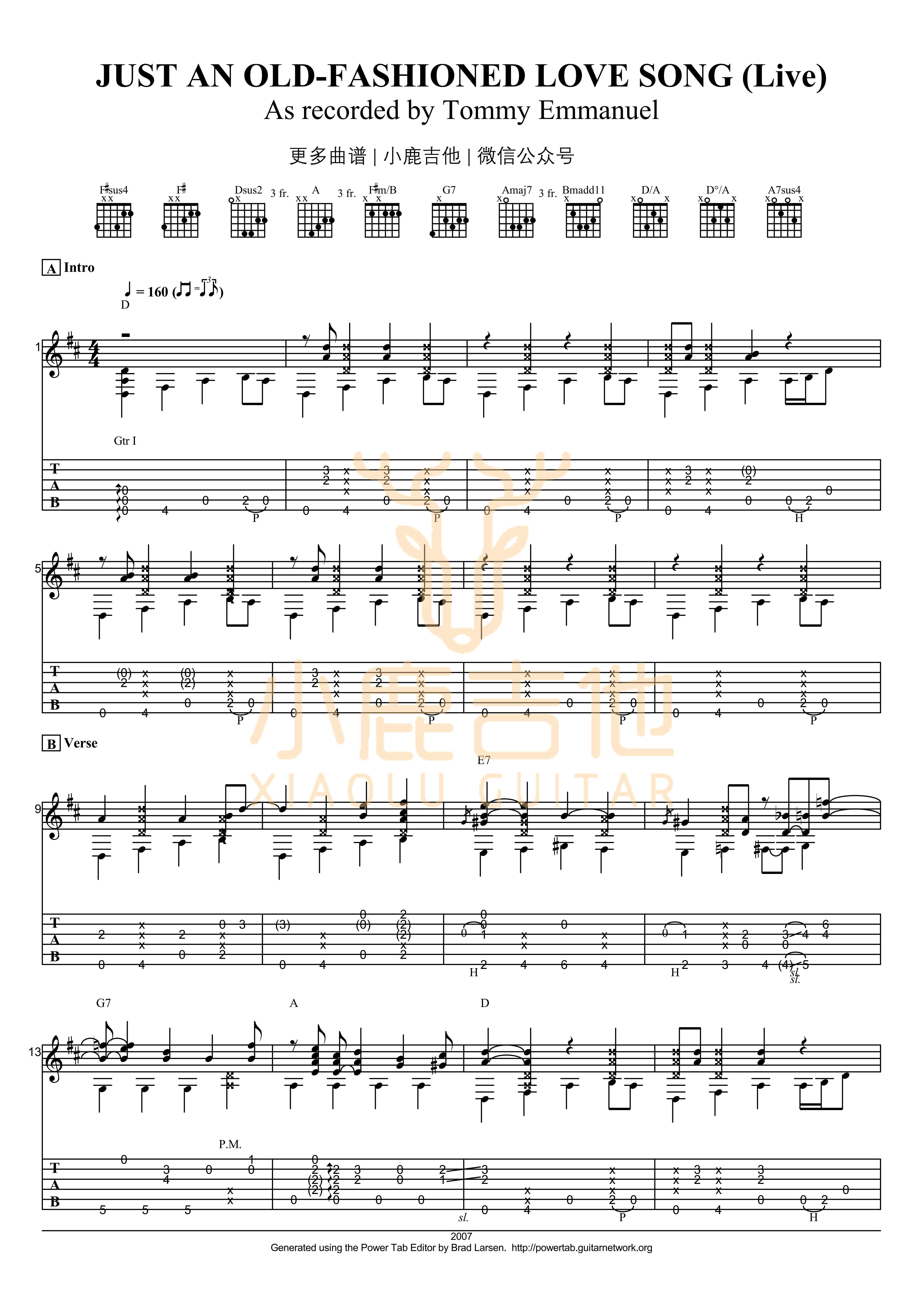 Just An Old吉他六线谱 TommyEmmanuel JustAnOld-FashionedL 小鹿吉他 