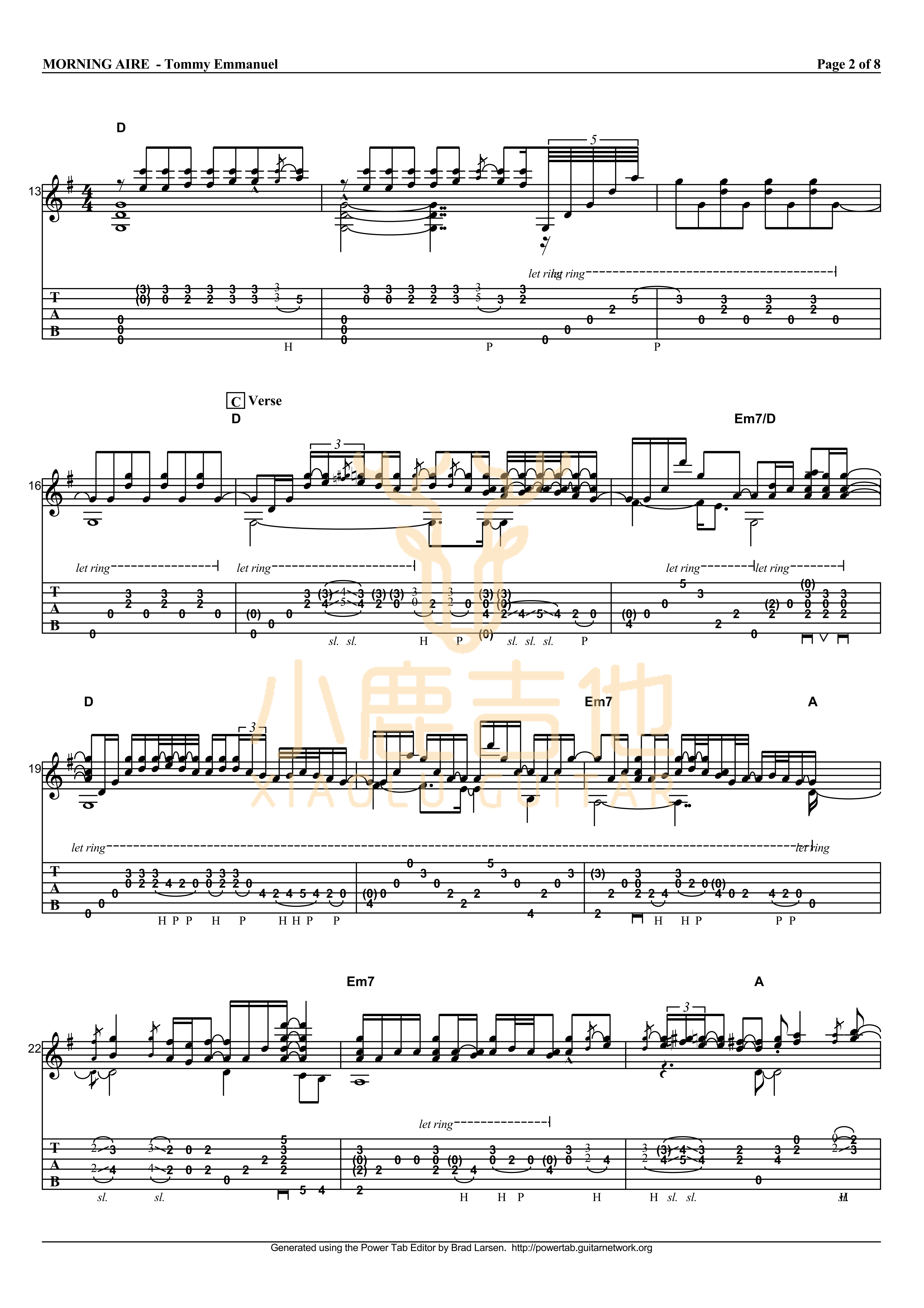 Morning Aire吉他六线谱 TommyEmmanuel MorningAire 小鹿吉他
