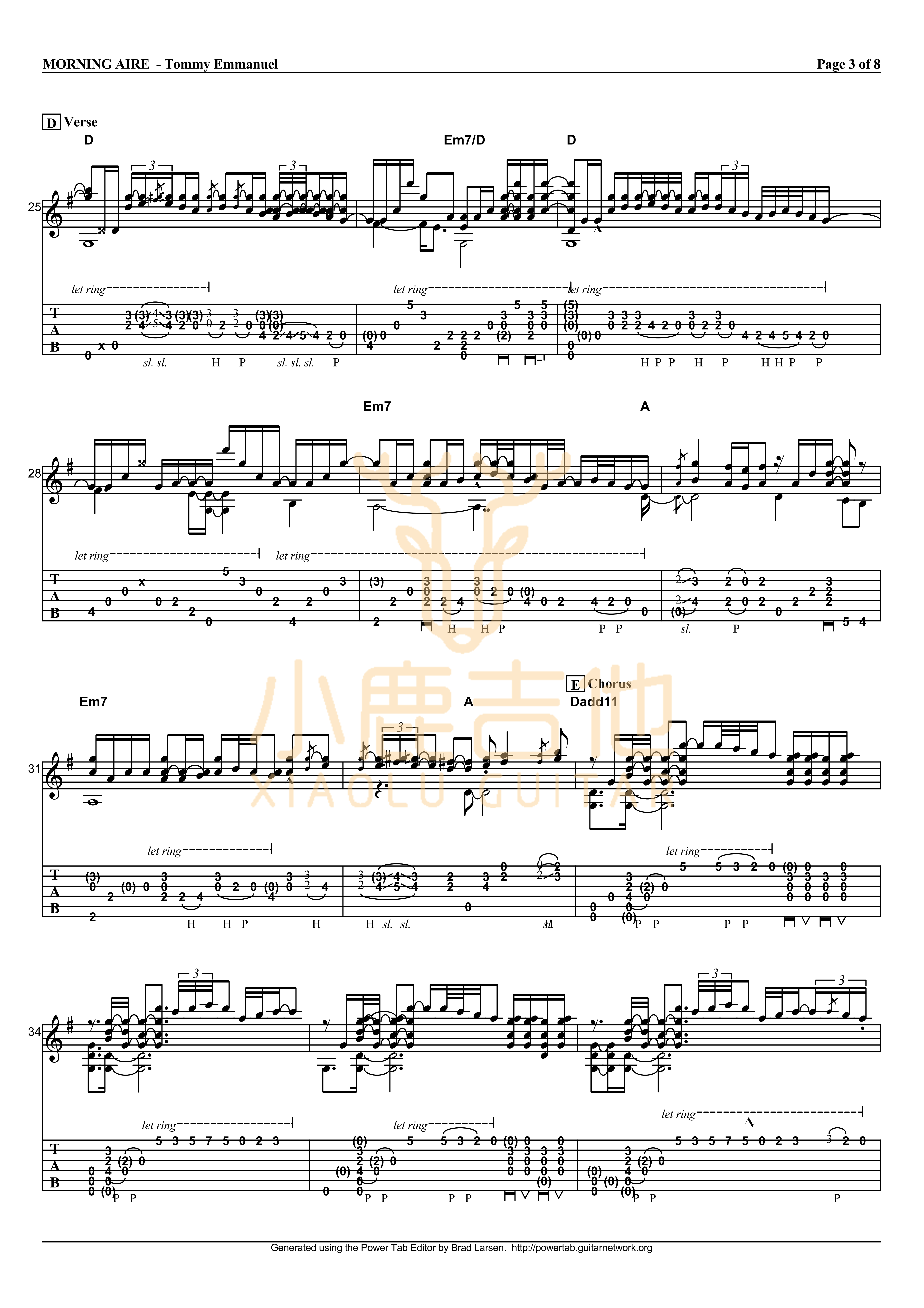 Morning Aire吉他六线谱 TommyEmmanuel MorningAire 小鹿吉他