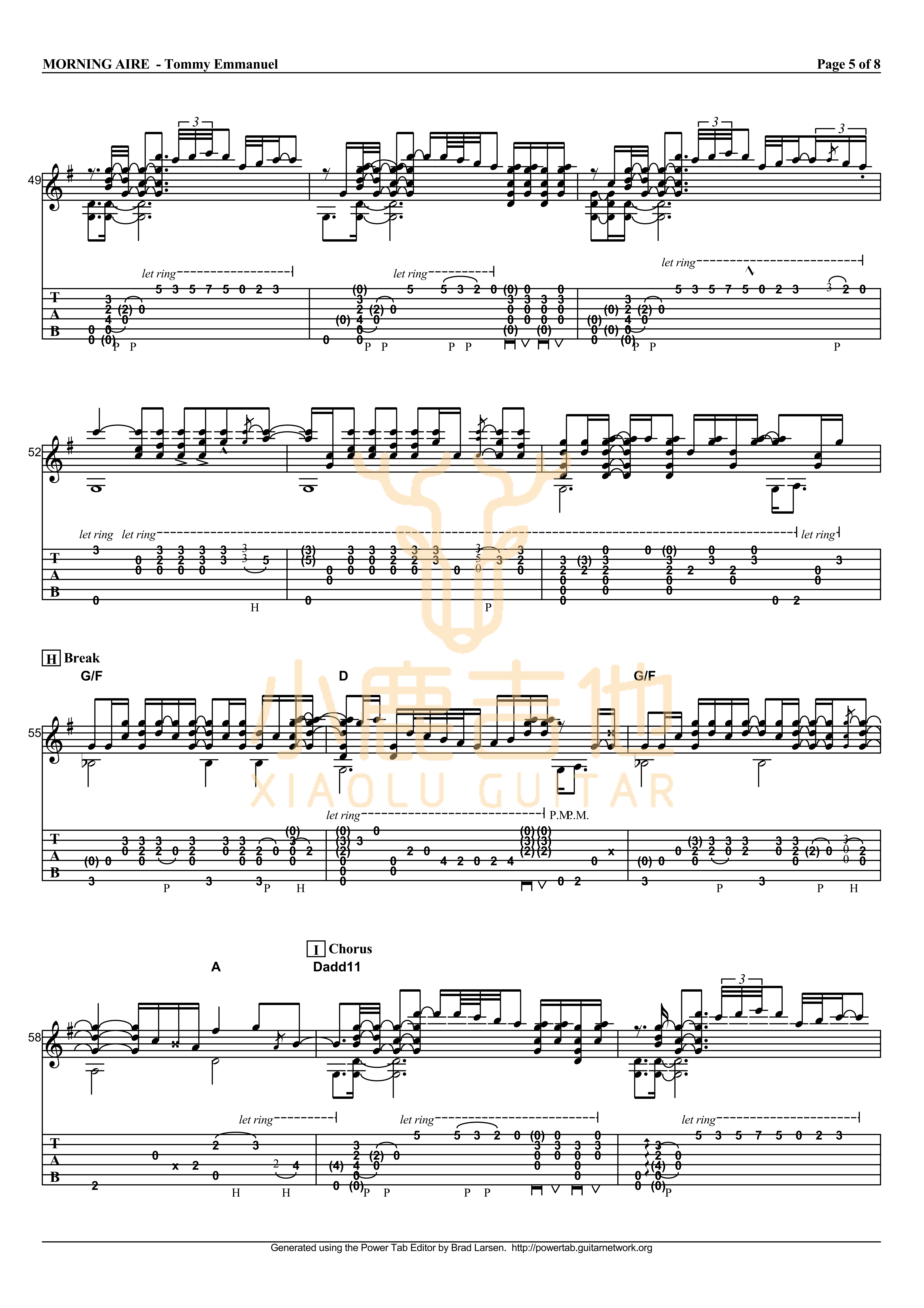 Morning Aire吉他六线谱 TommyEmmanuel MorningAire 小鹿吉他