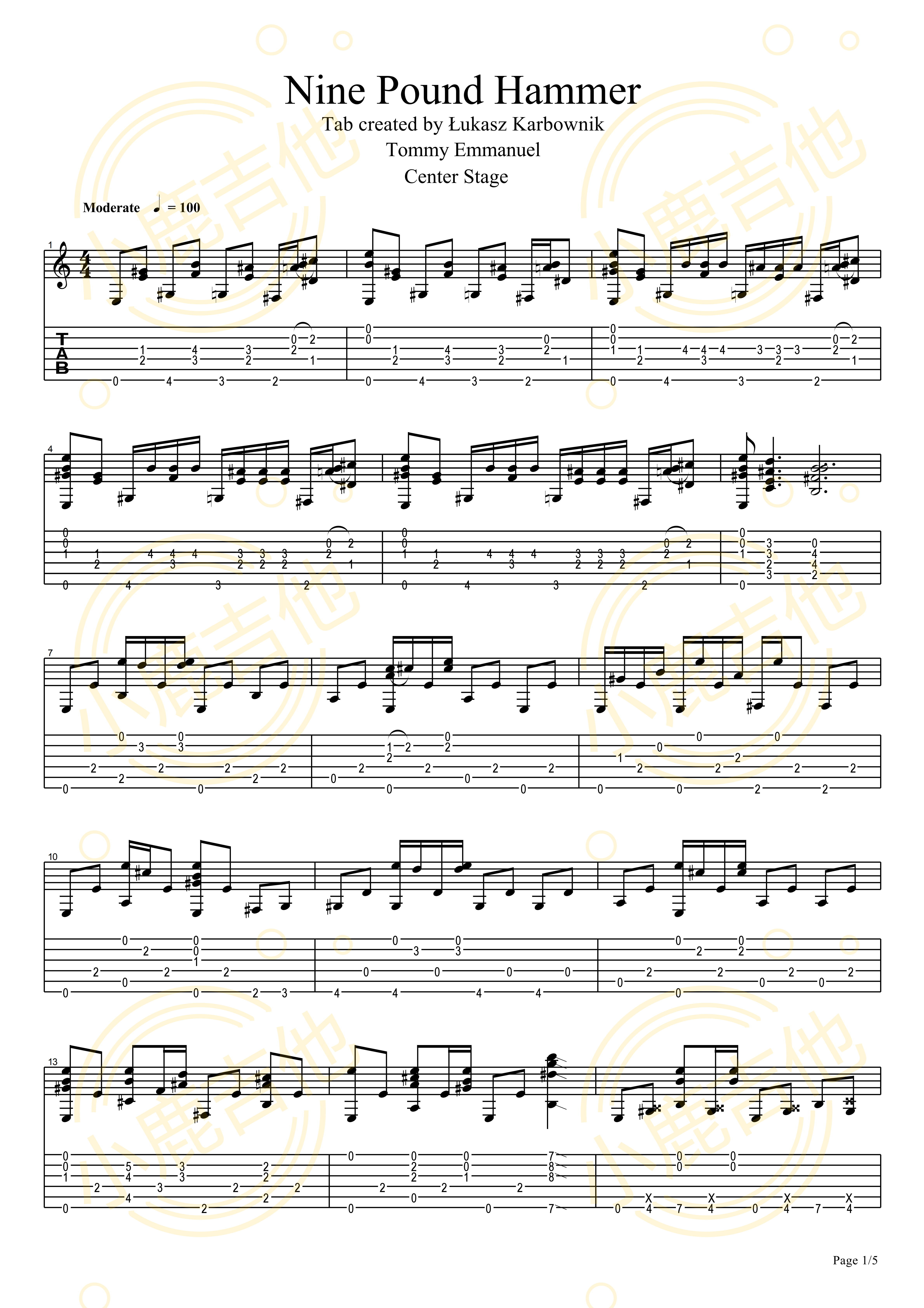 Nine Pound Hammer吉他六线谱 TommyEmmanuel NinePoundHammer 小鹿吉他