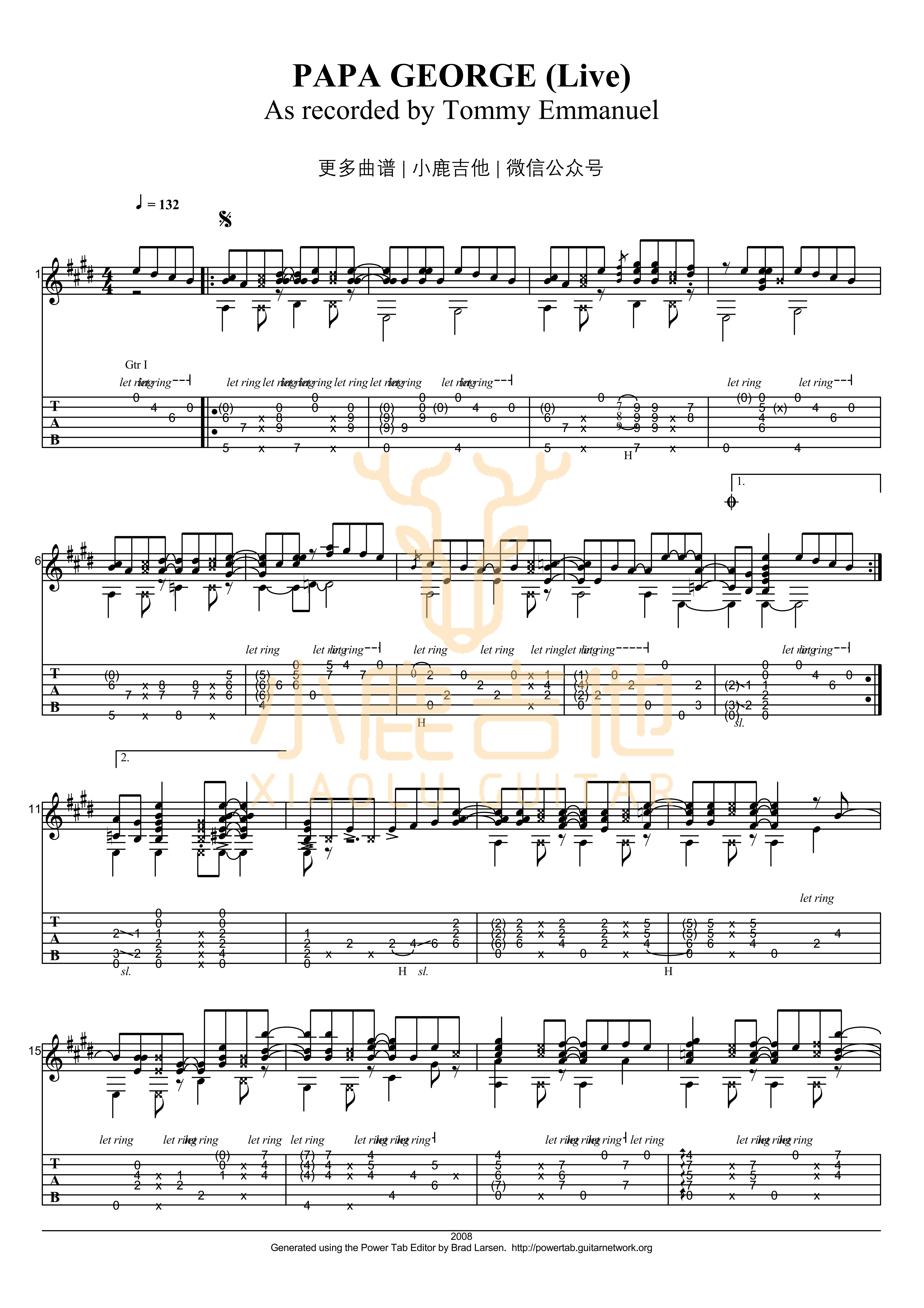 Papa george吉他六线谱 TommyEmmanuel Papageorge 小鹿吉他