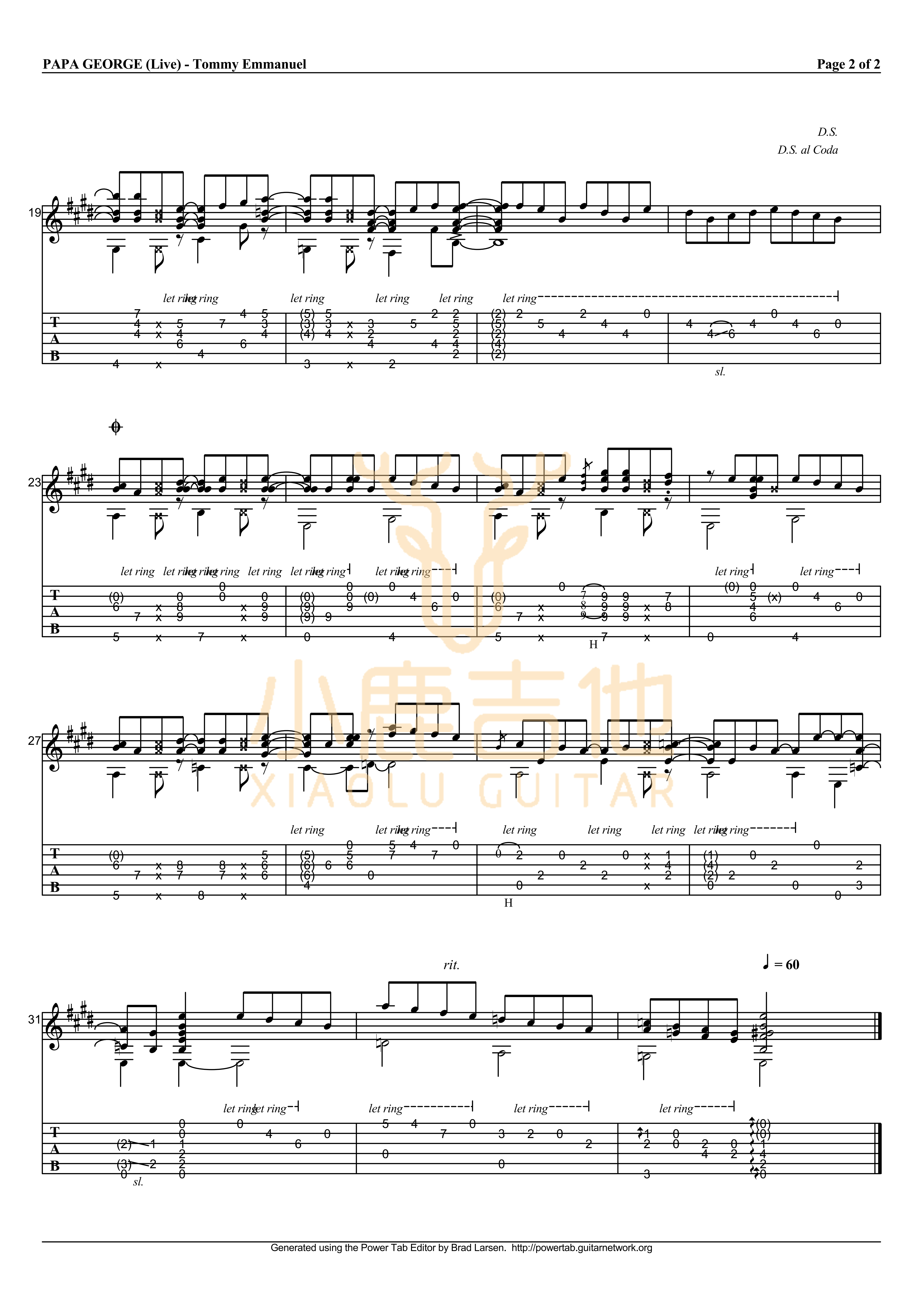Papa george吉他六线谱 TommyEmmanuel Papageorge 小鹿吉他