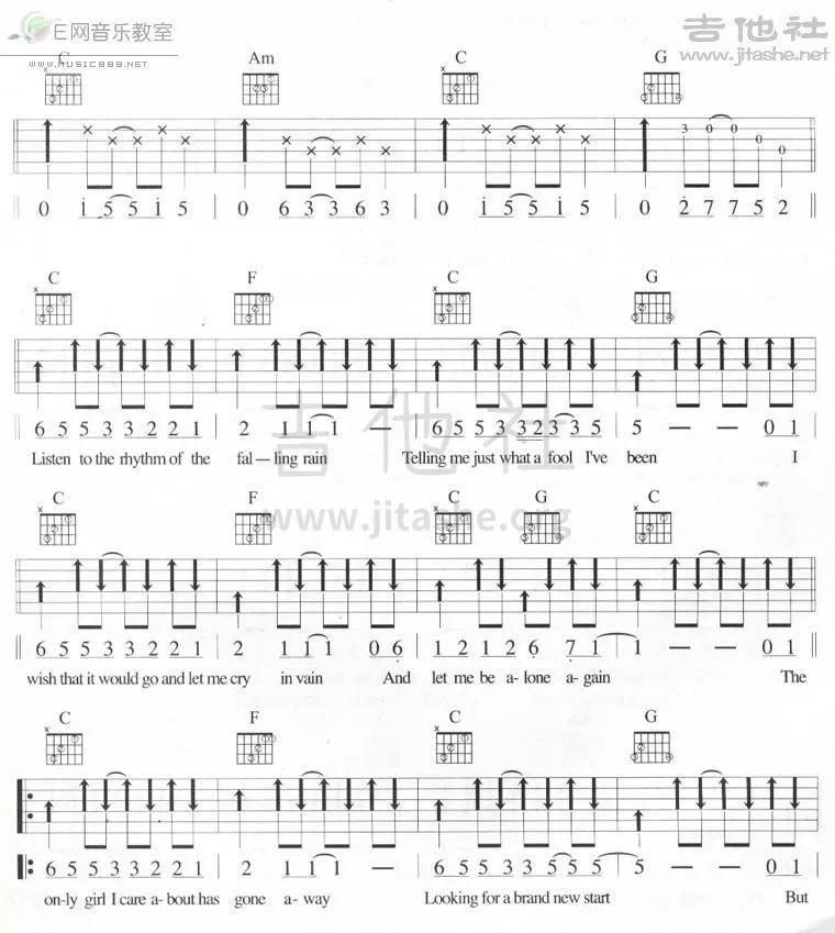 Rhythm of the rain吉他六线谱 TheCascades Rhythmoftherain 吉他社 C调