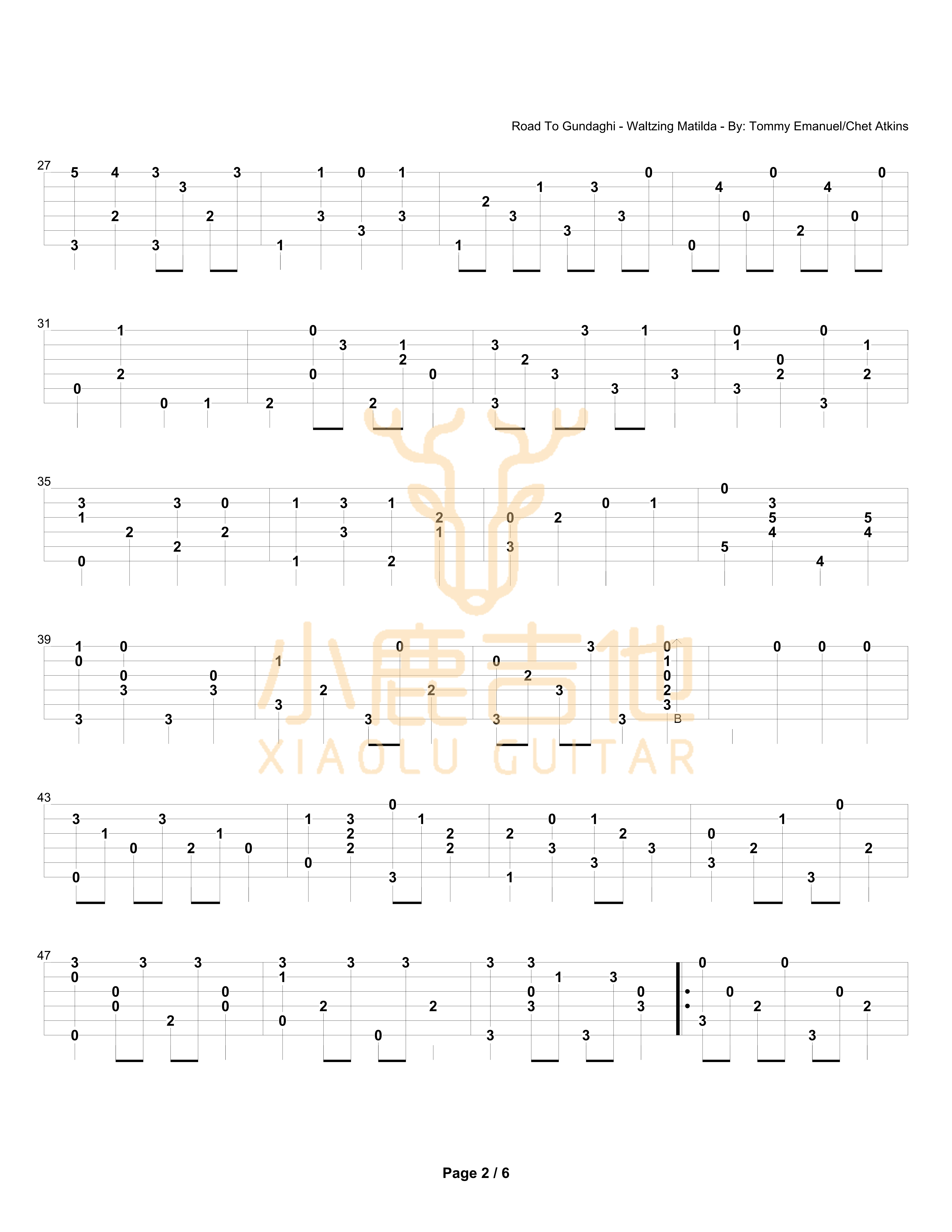 Road To Gundaghi-Waltzing Matilda吉他六线谱 TommyEmmanuel RoadToGundaghi-Waltz 小鹿吉他
