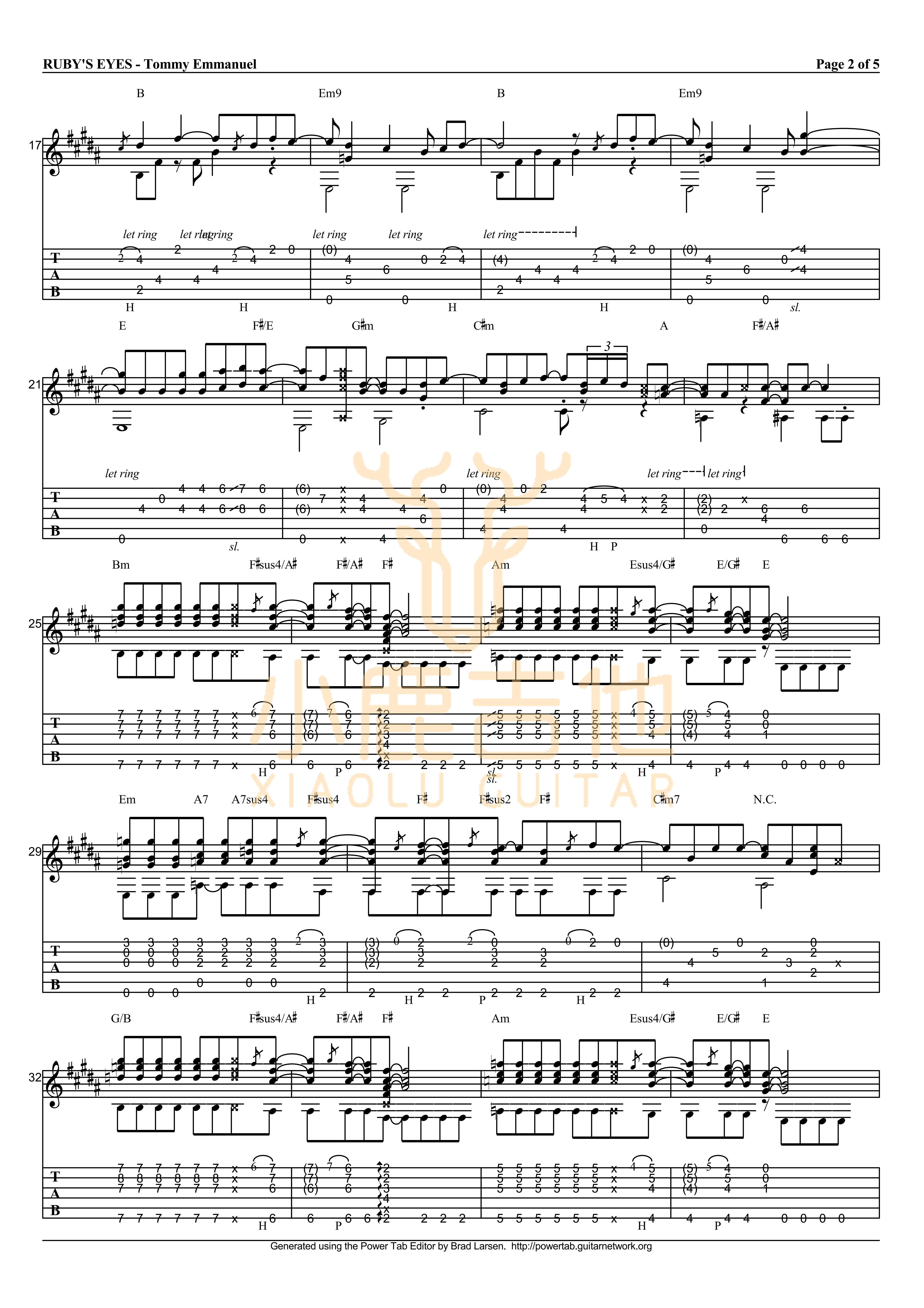 Rubys eyes吉他六线谱 TommyEmmanuel Rubyseyes 小鹿吉他