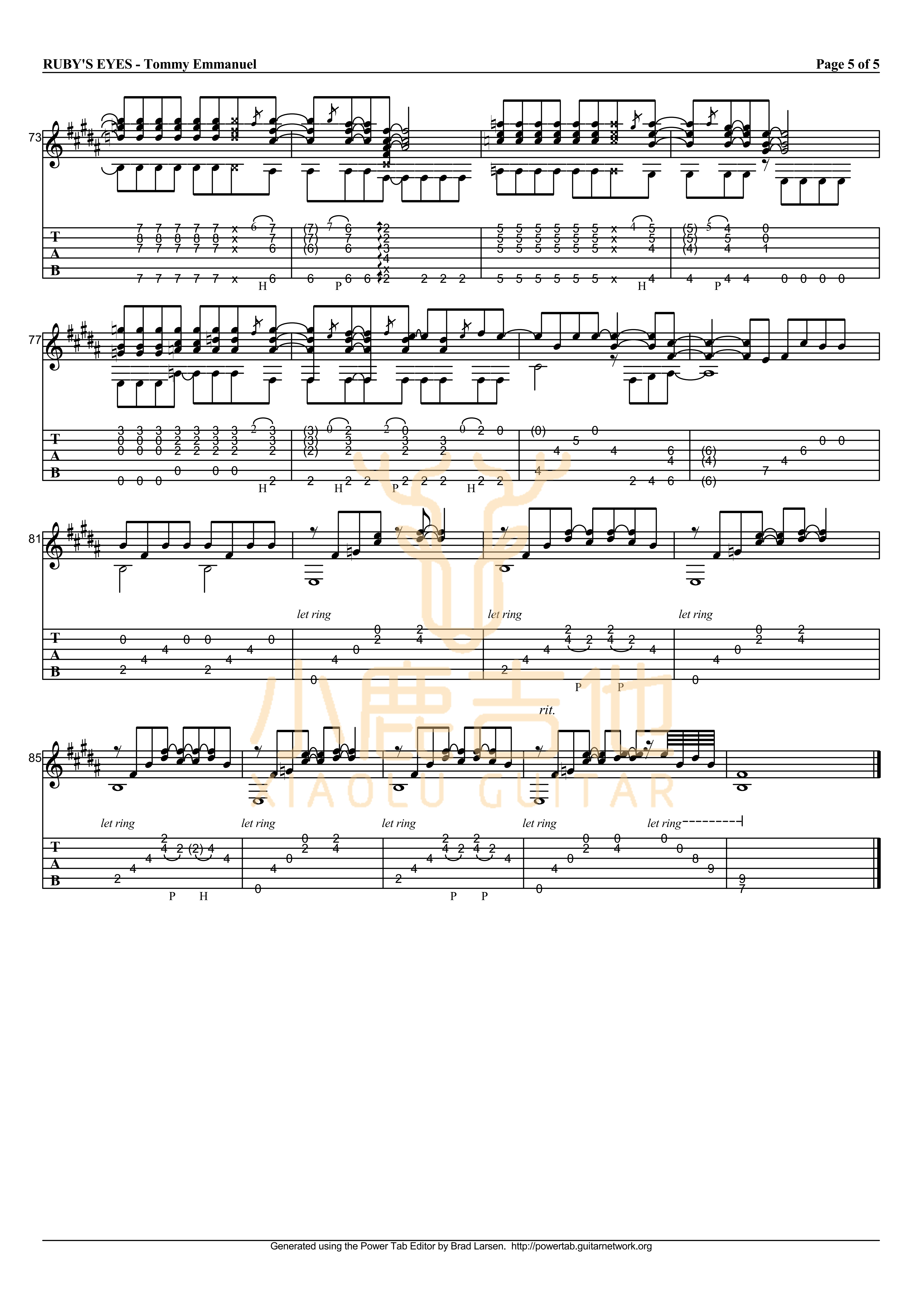 Rubys eyes吉他六线谱 TommyEmmanuel Rubyseyes 小鹿吉他