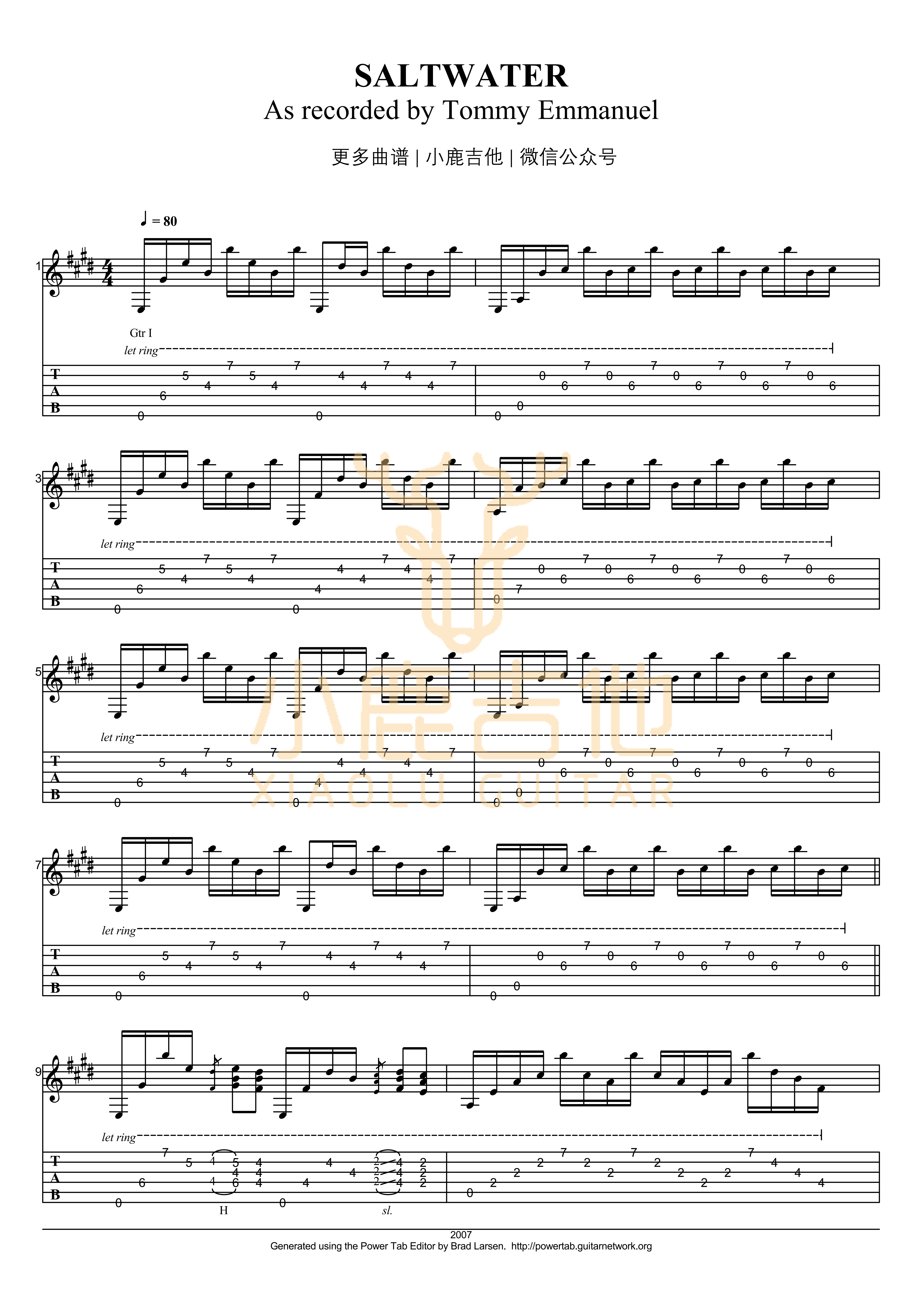 Saltwater吉他六线谱 TommyEmmanuel Saltwater- 小鹿吉他