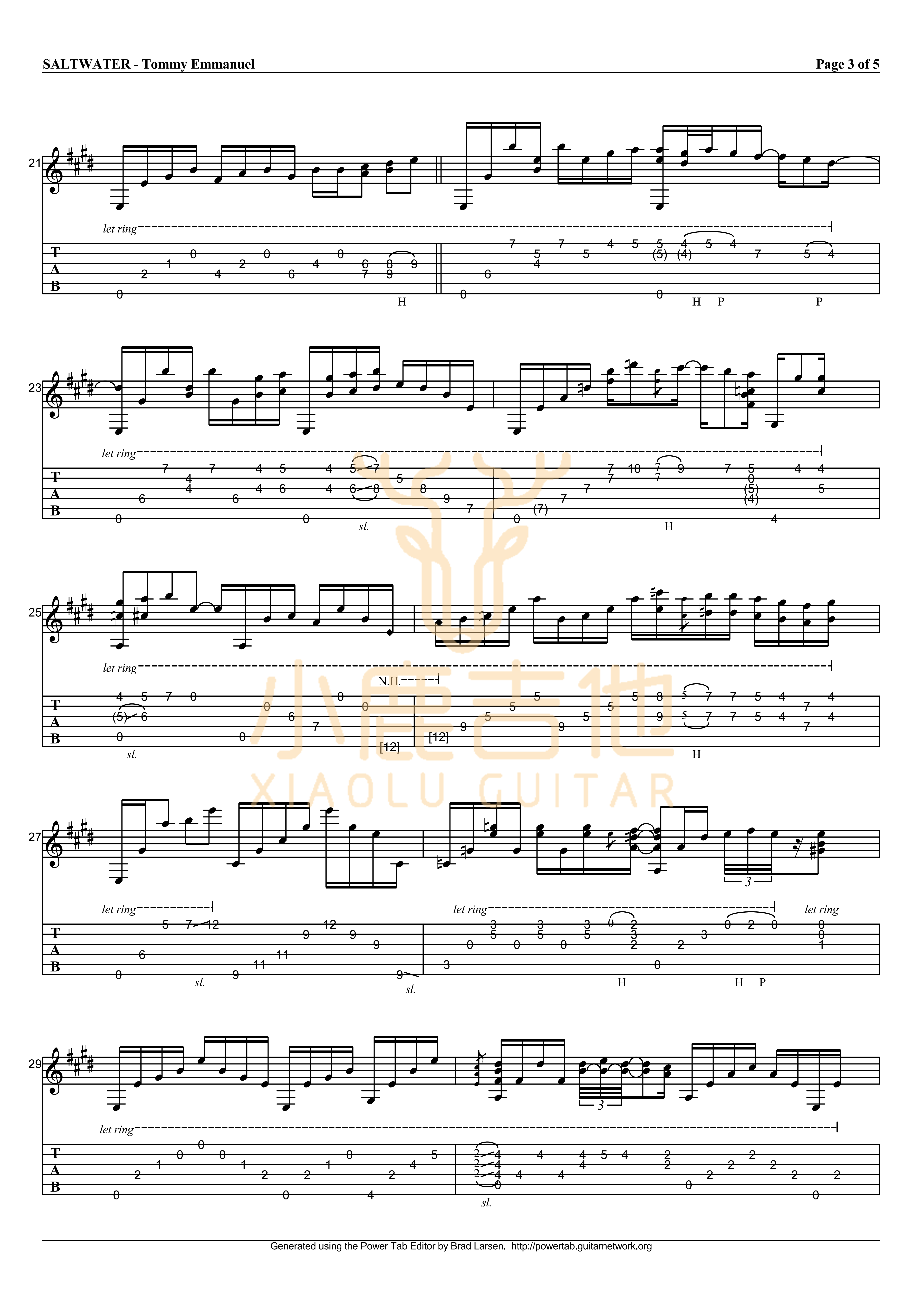 Saltwater吉他六线谱 TommyEmmanuel Saltwater- 小鹿吉他