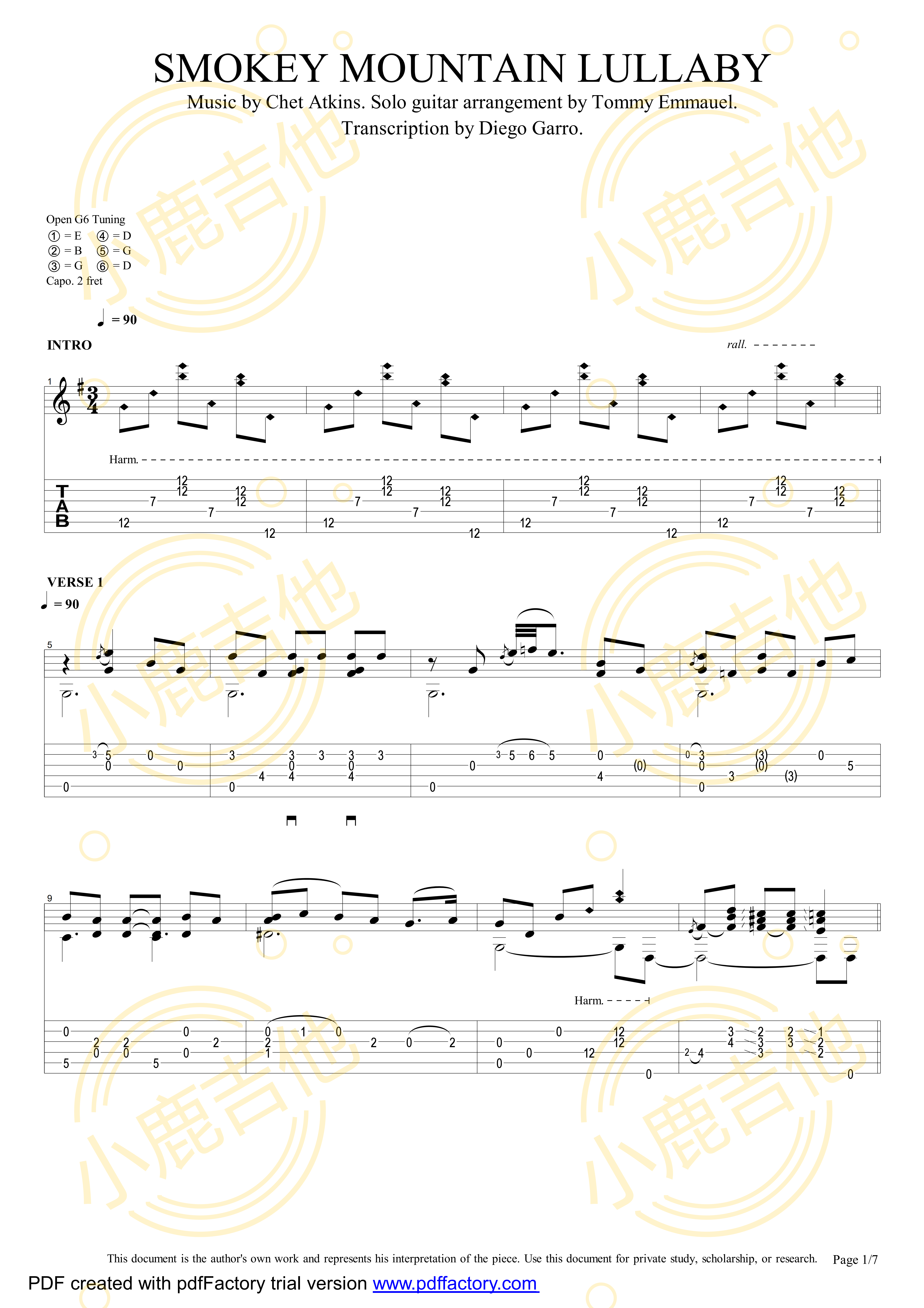 Smokey Mountain Lullaby吉他六线谱 TommyEmmanuel SmokeyMountainLullab 小鹿吉他