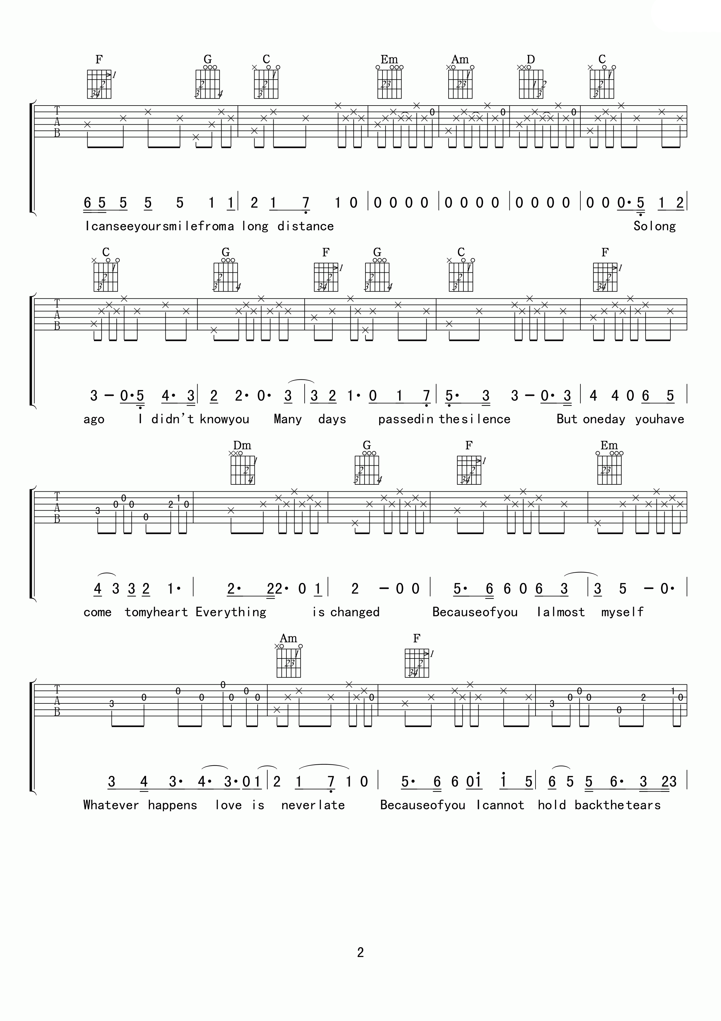 So long ago吉他六线谱 drycell Solongago 小叶歌吉他 D调