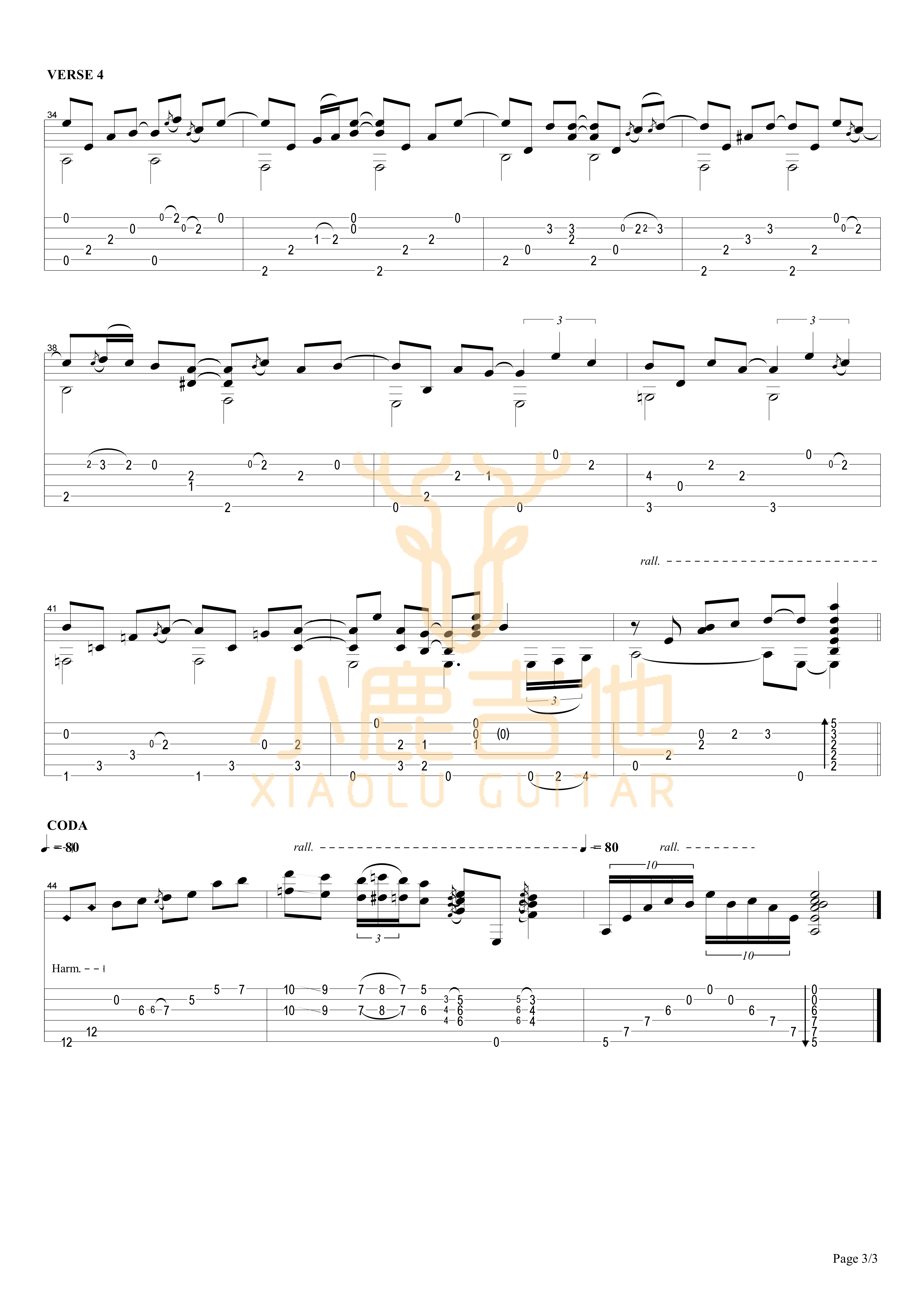 Stay Close To Me吉他六线谱 TommyEmmanuel StayCloseToMe 小鹿吉他