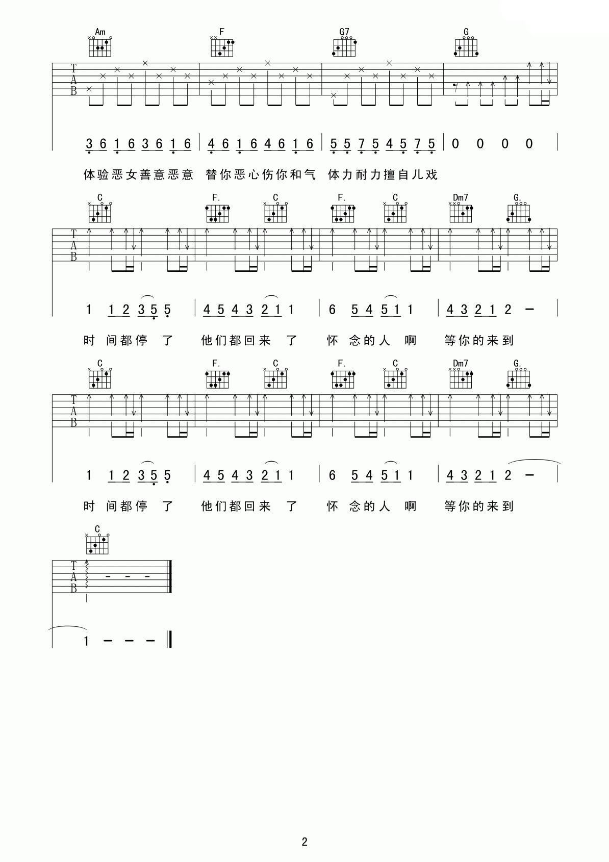 T1213121吉他六线谱 五月天 超越琴行 C调