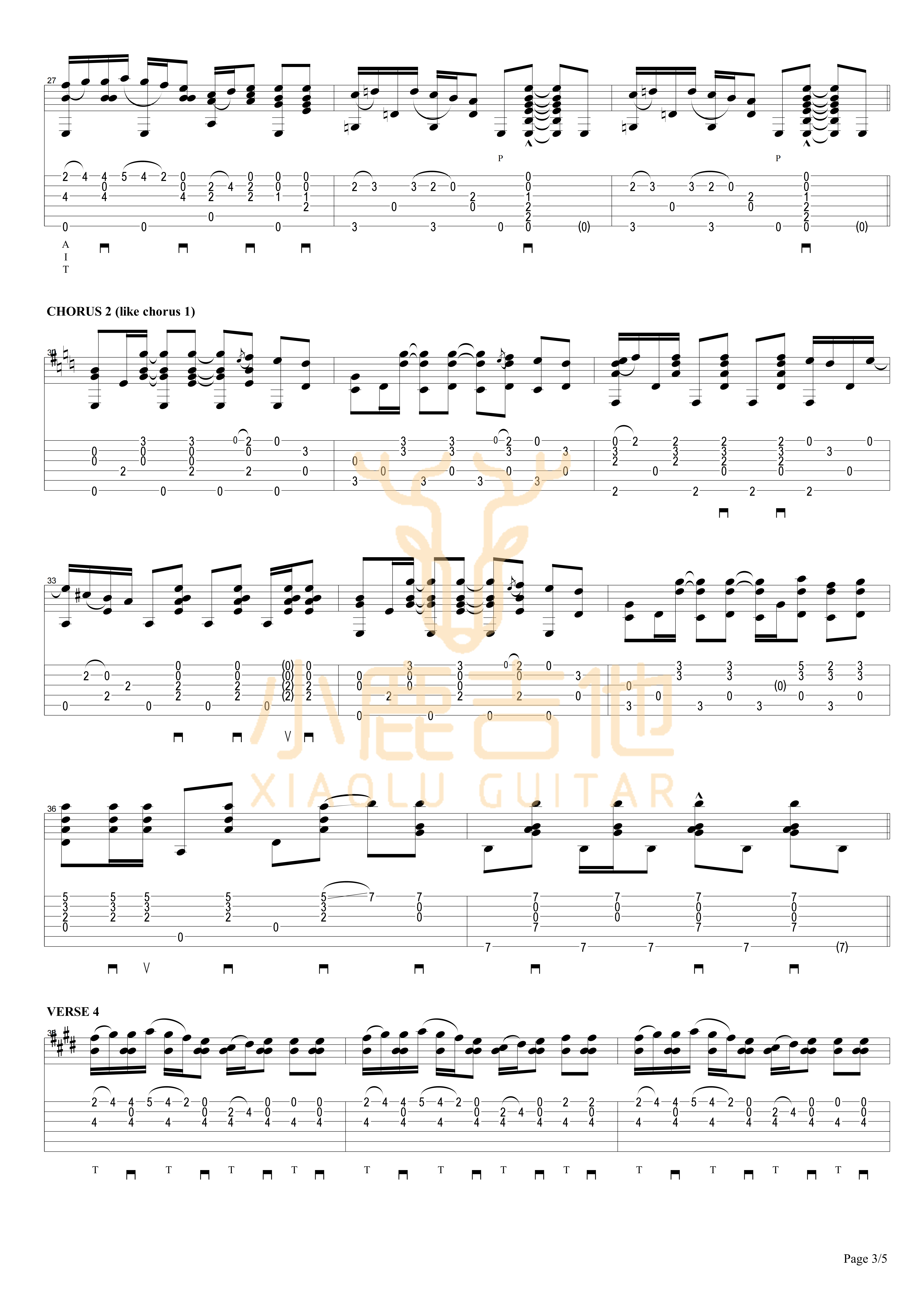 THE JOLLY SWAGMAN吉他六线谱 TommyEmmanuel THEJOLLYSWAGMAN- 小鹿吉他