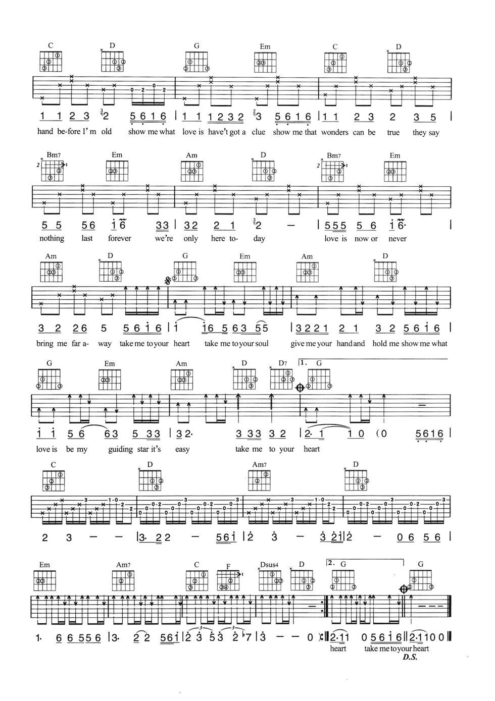 Take Me To Your Heart吉他六线谱 MichaelLearnsToRoc TakeMeToYourHeart 网络转载 G调