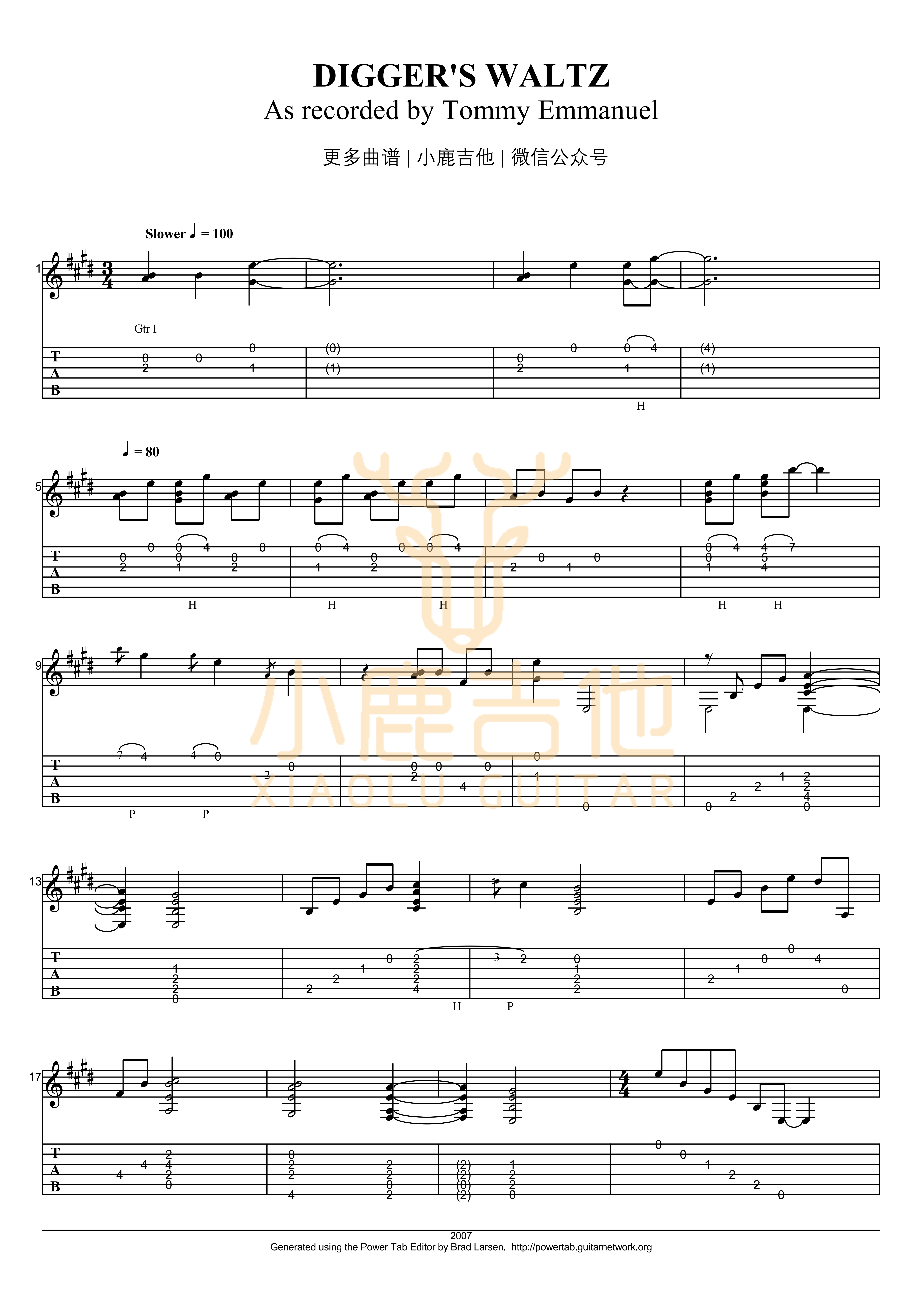 The Diggers Waltz吉他六线谱 TommyEmmanuel TheDiggersWaltz 小鹿吉他