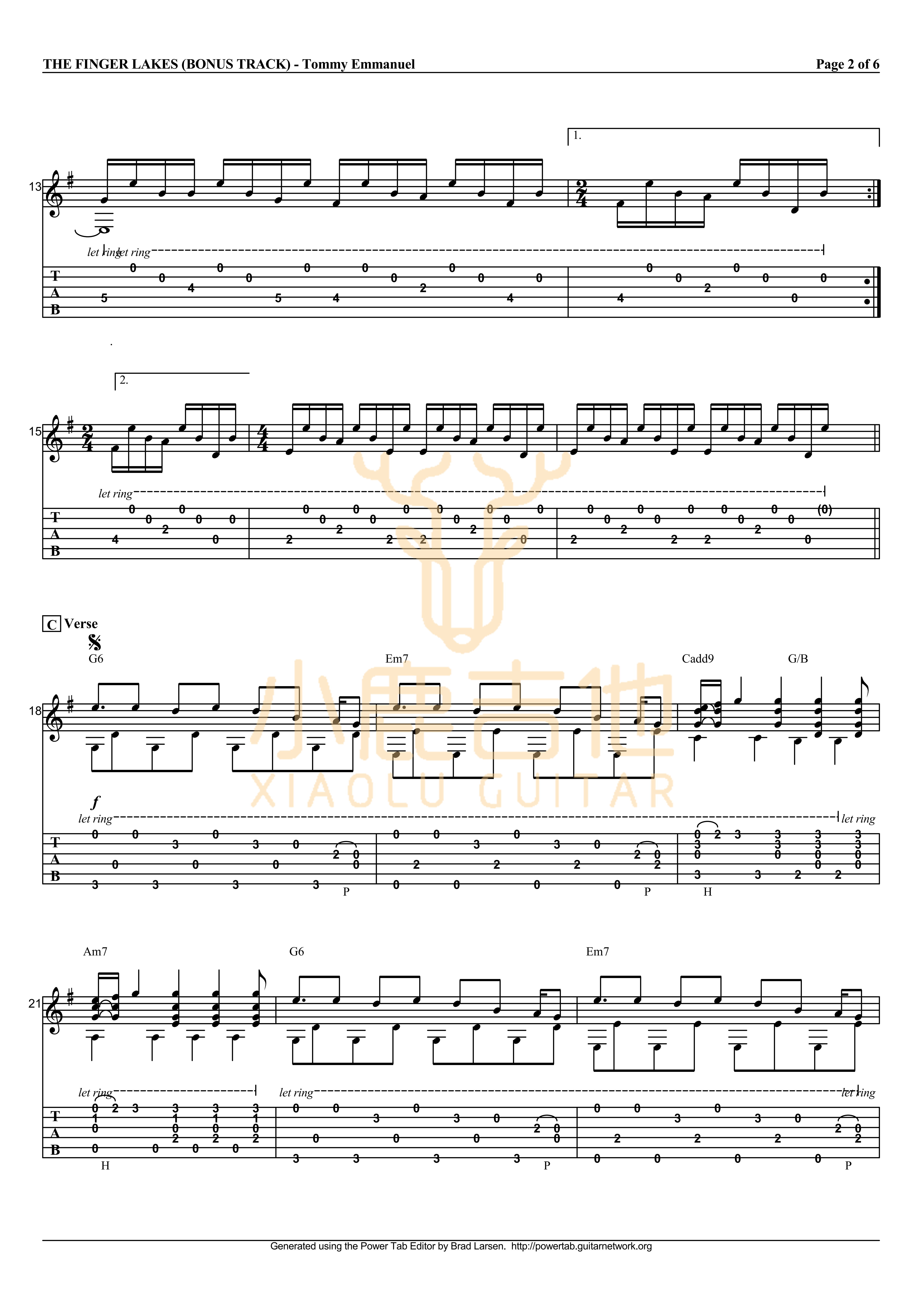 The Finger Lakes吉他六线谱 TommyEmmanuel TheFingerLakes 小鹿吉他