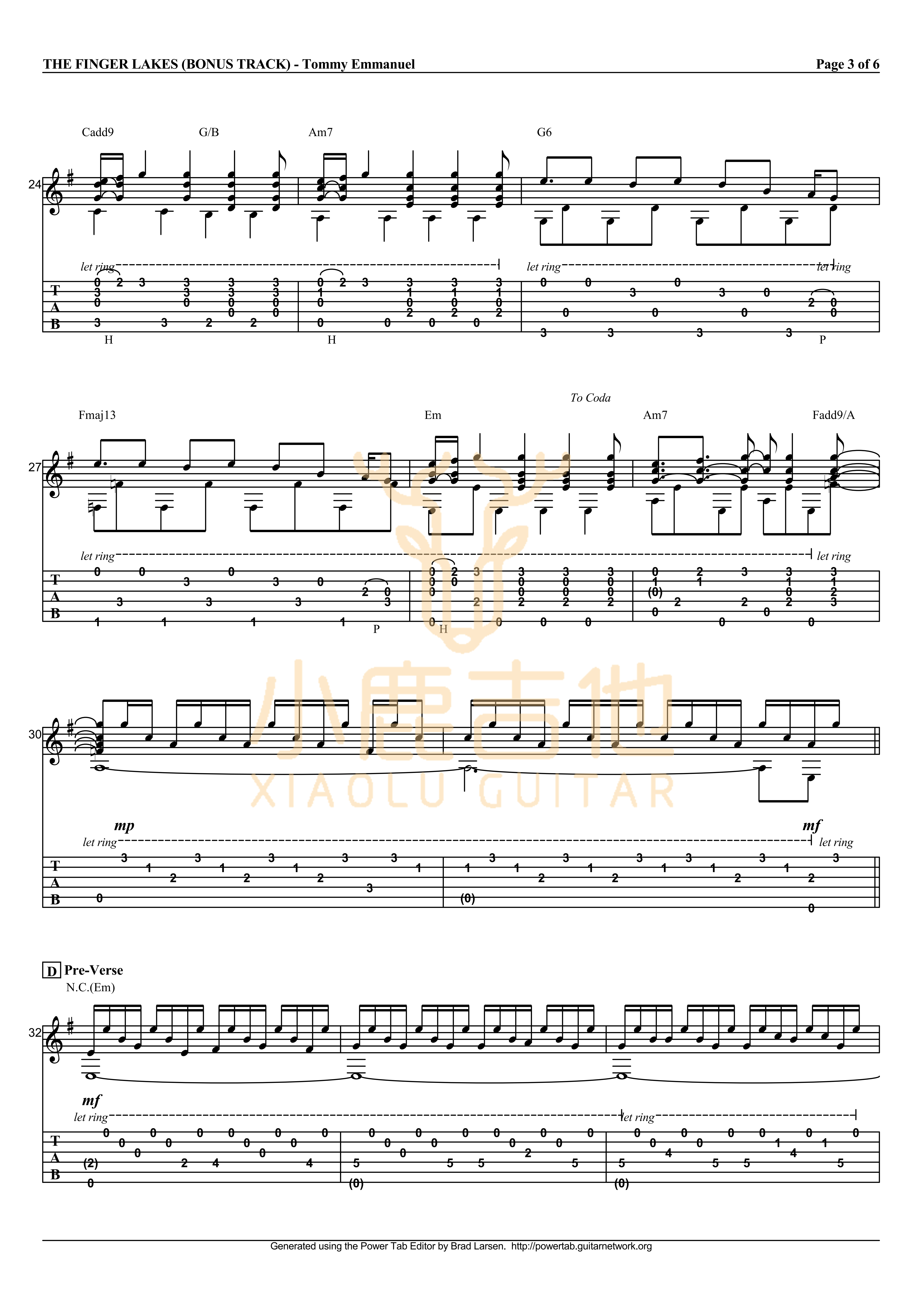 The Finger Lakes吉他六线谱 TommyEmmanuel TheFingerLakes 小鹿吉他