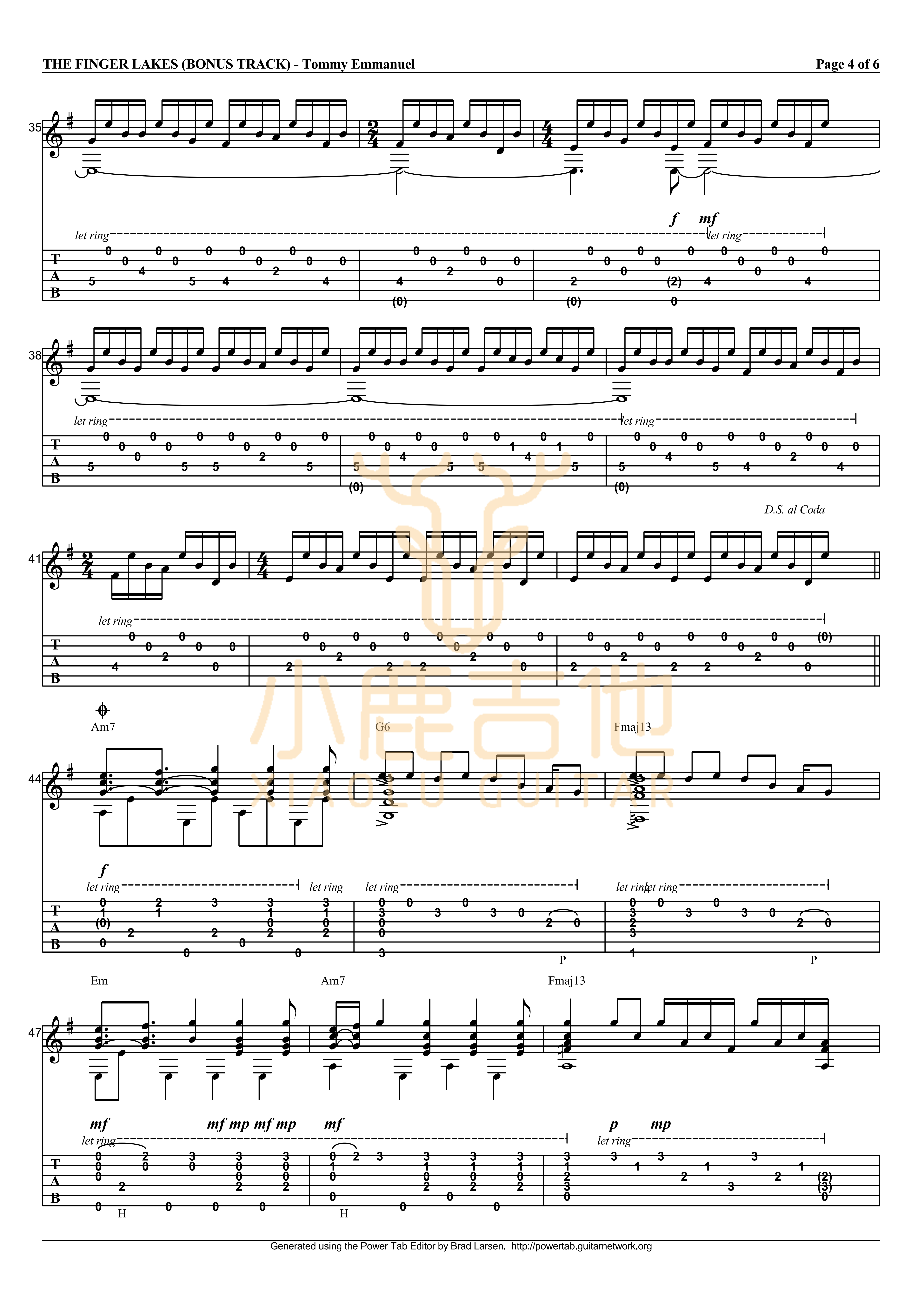 The Finger Lakes吉他六线谱 TommyEmmanuel TheFingerLakes 小鹿吉他