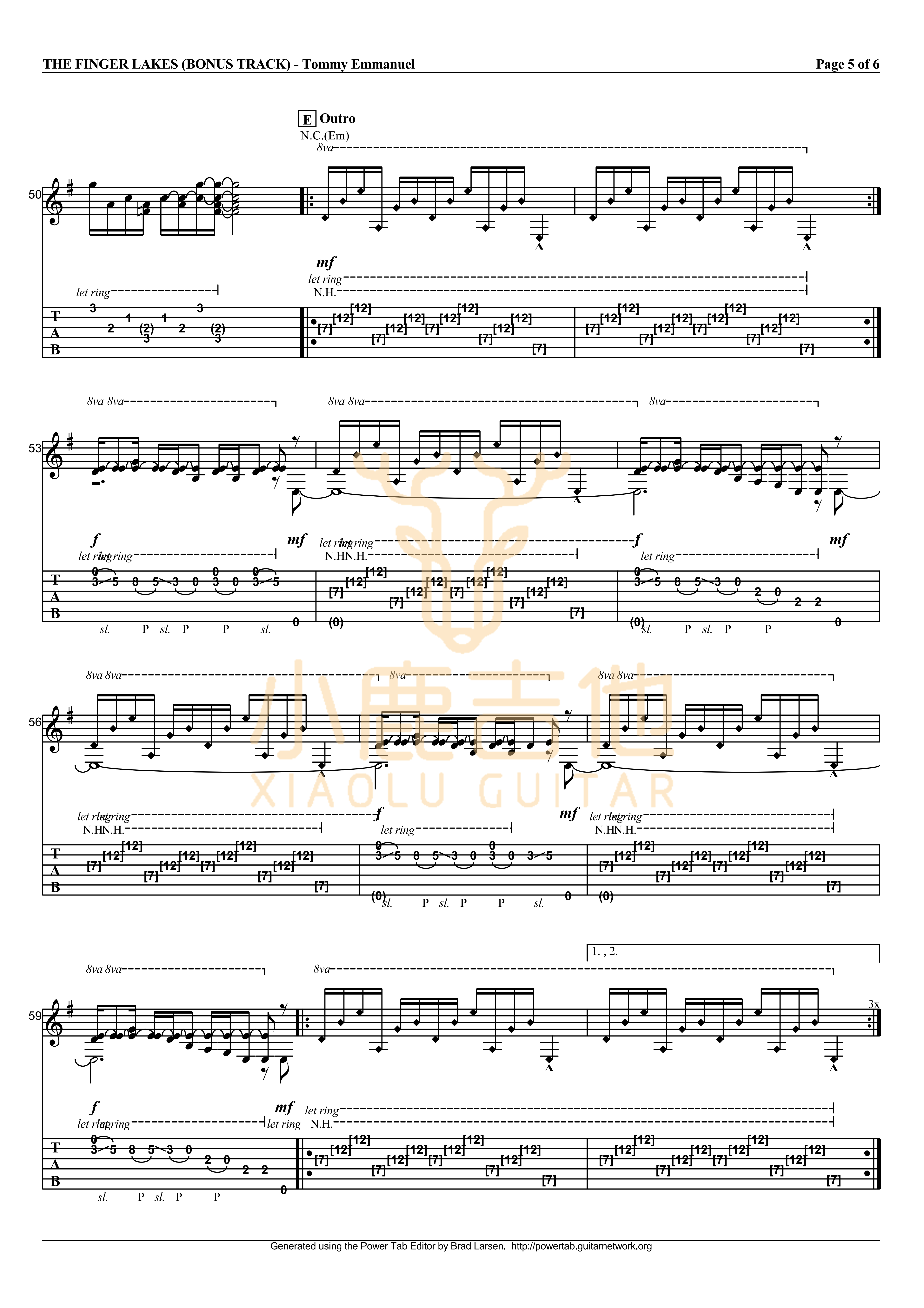 The Finger Lakes吉他六线谱 TommyEmmanuel TheFingerLakes 小鹿吉他