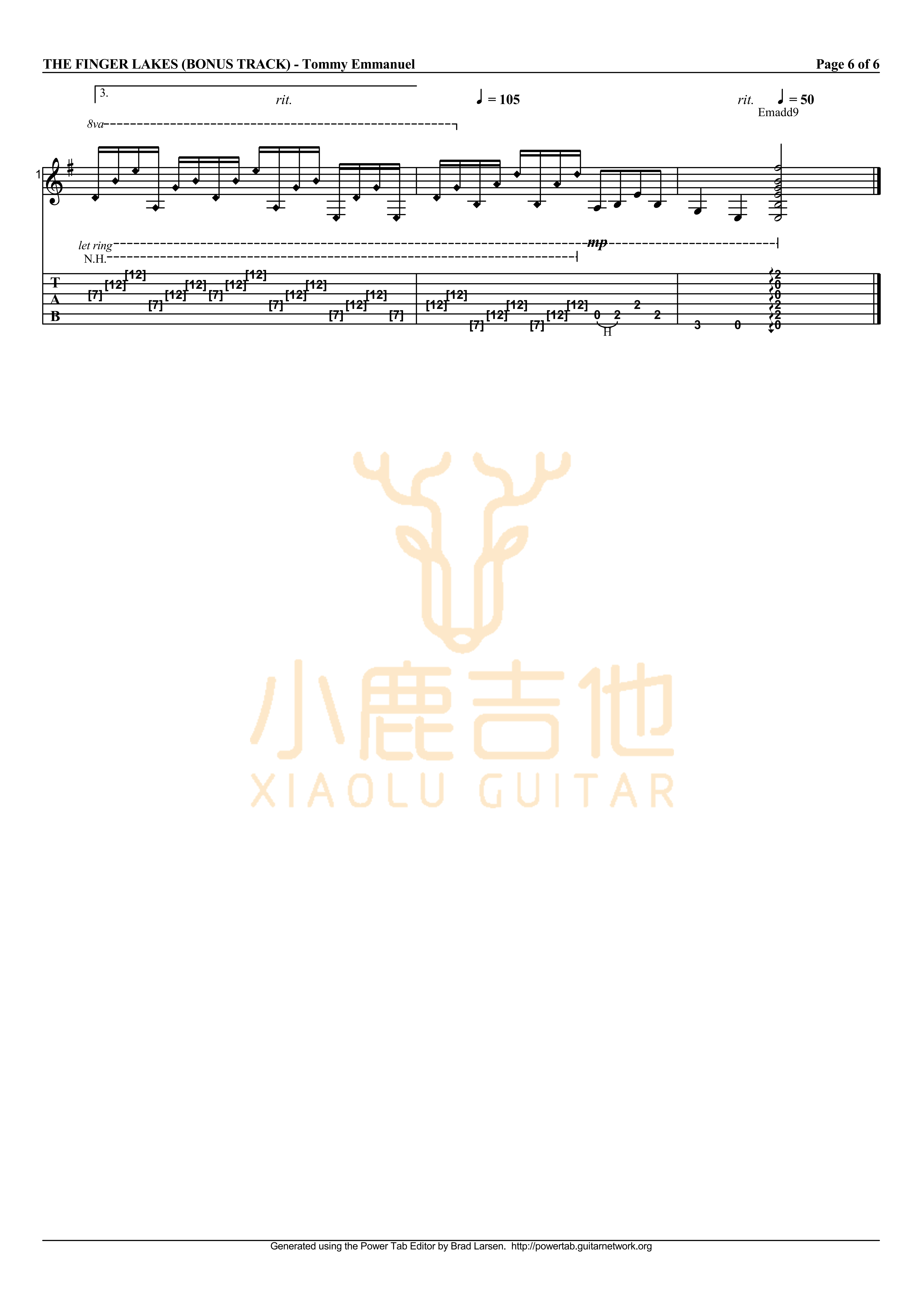The Finger Lakes吉他六线谱 TommyEmmanuel TheFingerLakes 小鹿吉他