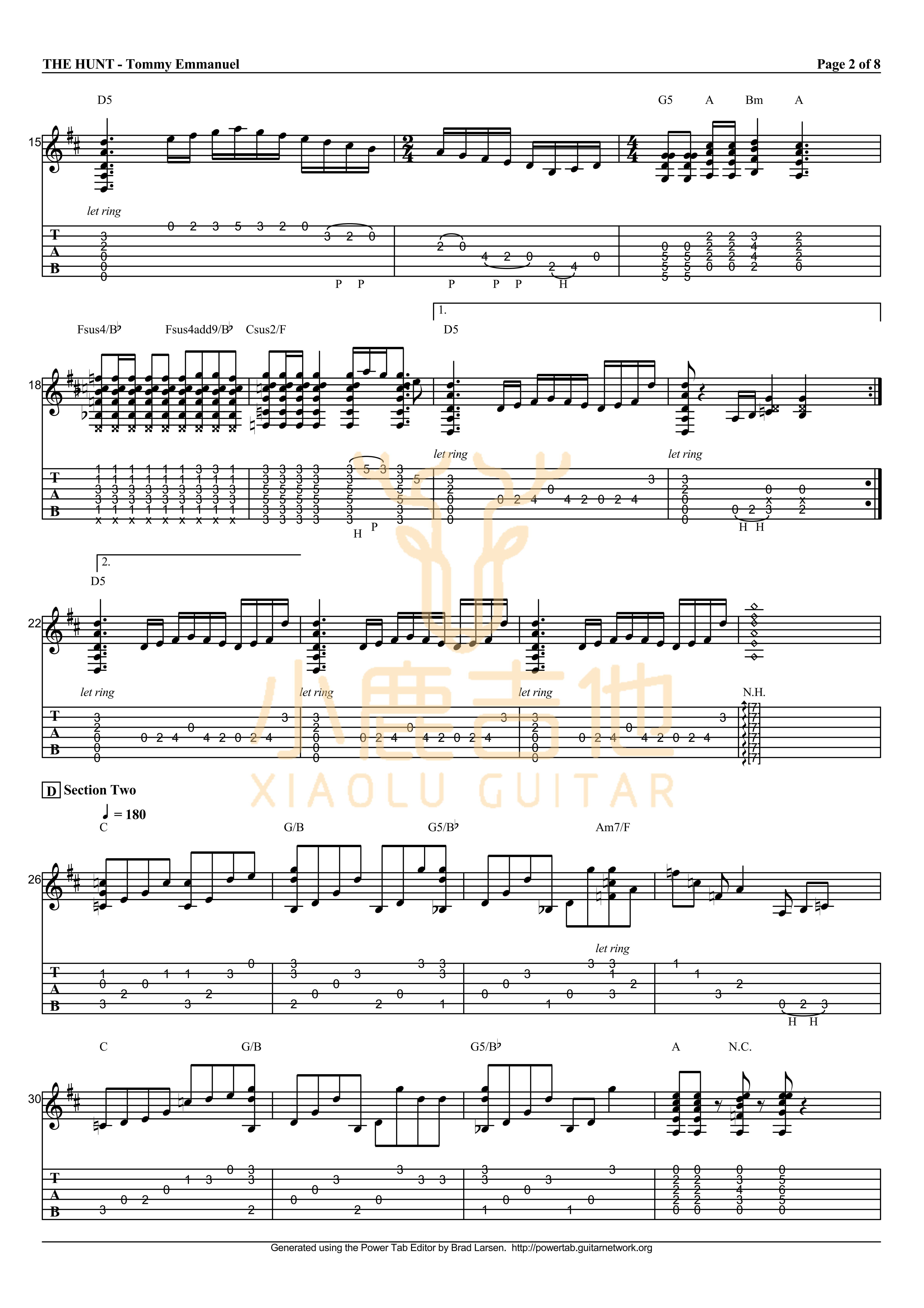 The Hunt吉他六线谱 TommyEmmanuel TheHunt 小鹿吉他