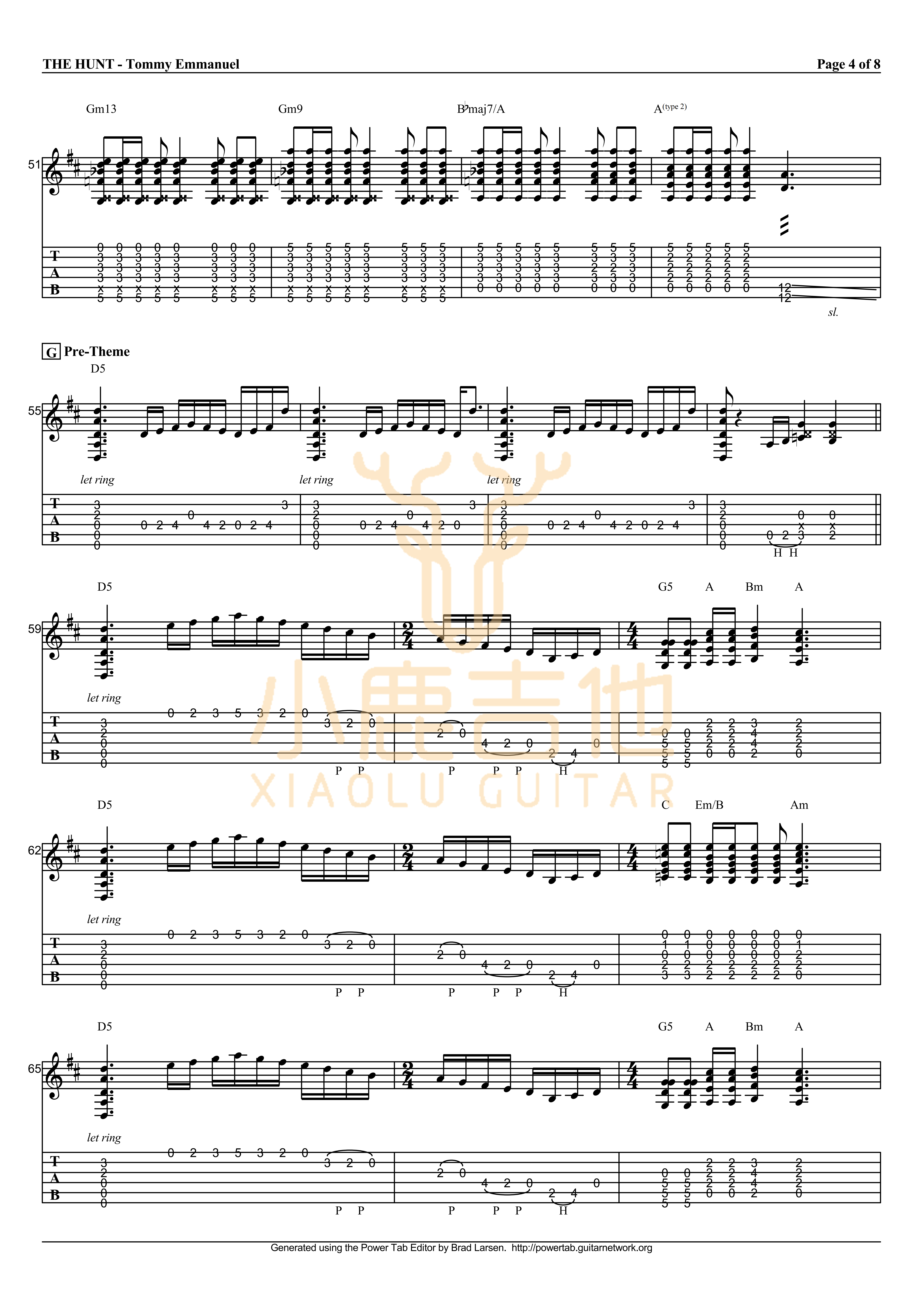 The Hunt吉他六线谱 TommyEmmanuel TheHunt 小鹿吉他