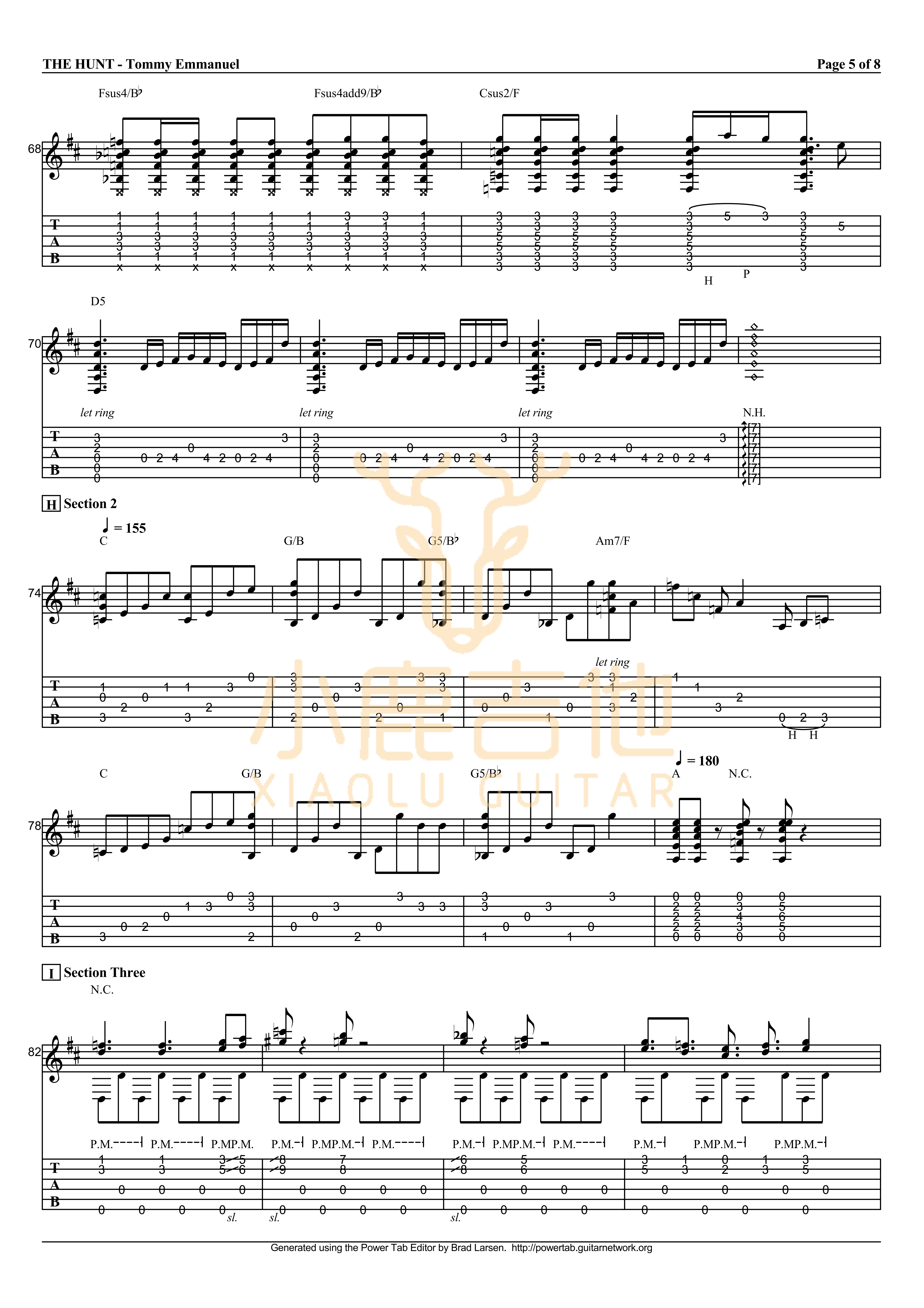 The Hunt吉他六线谱 TommyEmmanuel TheHunt 小鹿吉他