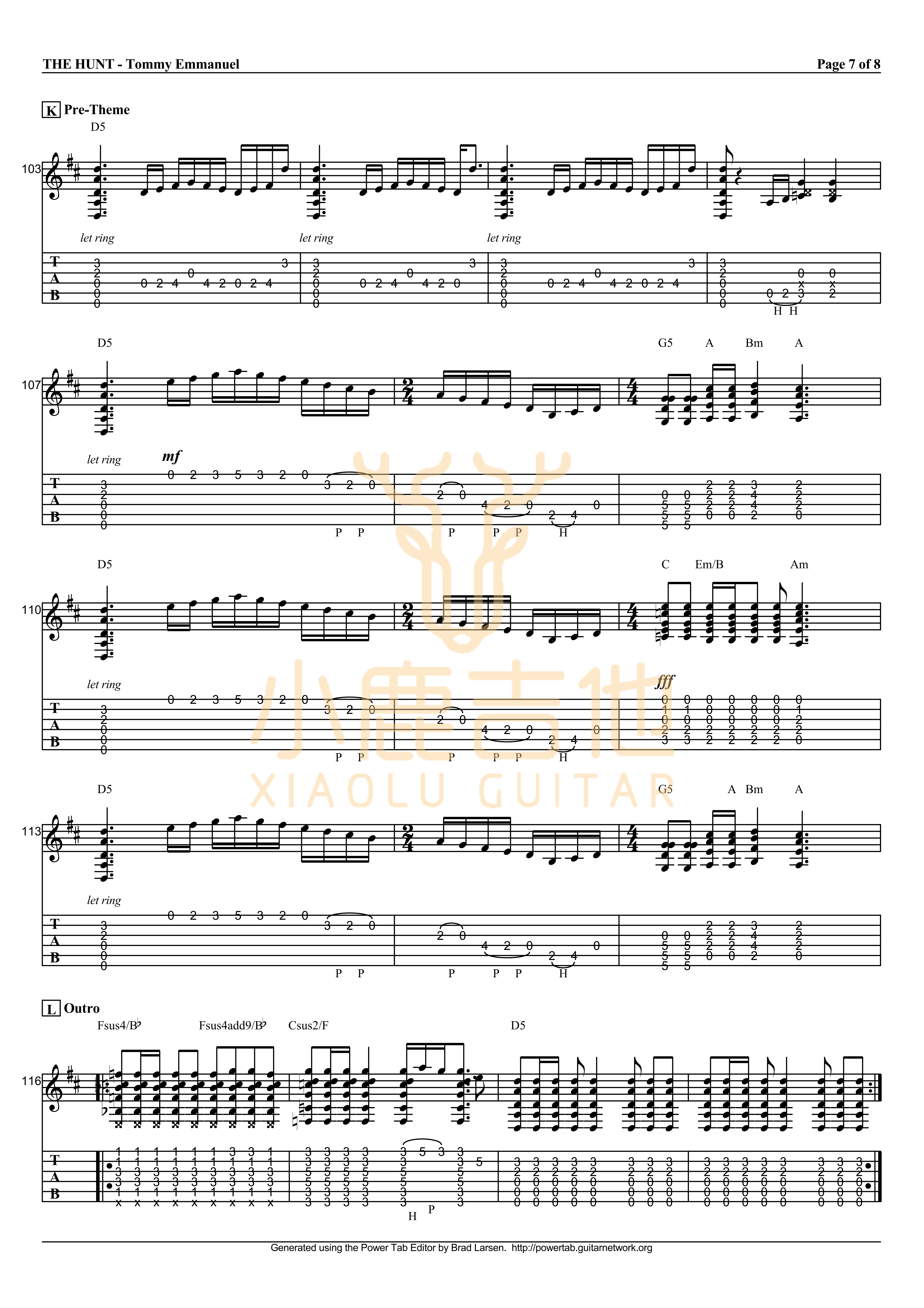 The Hunt吉他六线谱 TommyEmmanuel TheHunt 小鹿吉他