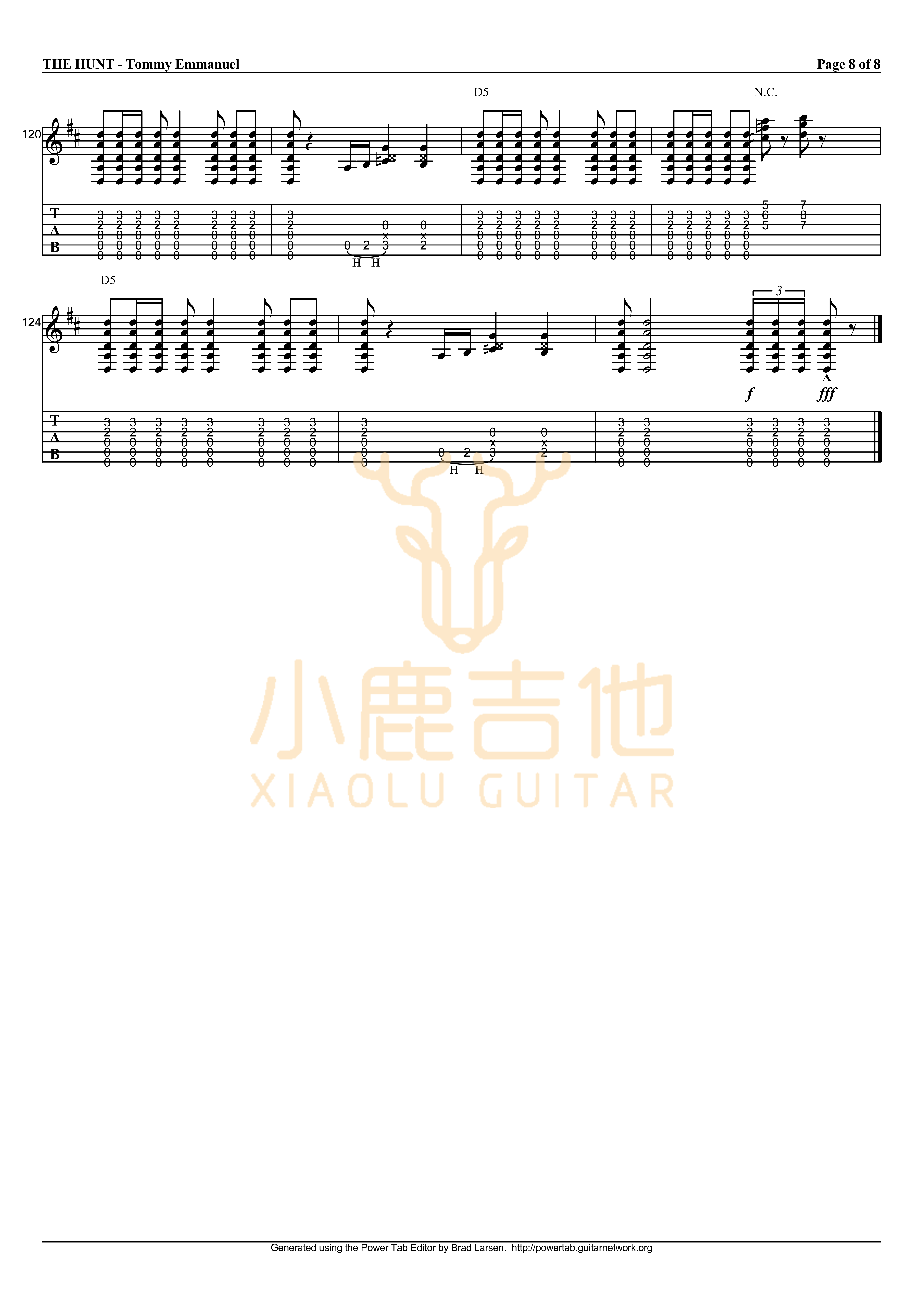 The Hunt吉他六线谱 TommyEmmanuel TheHunt 小鹿吉他