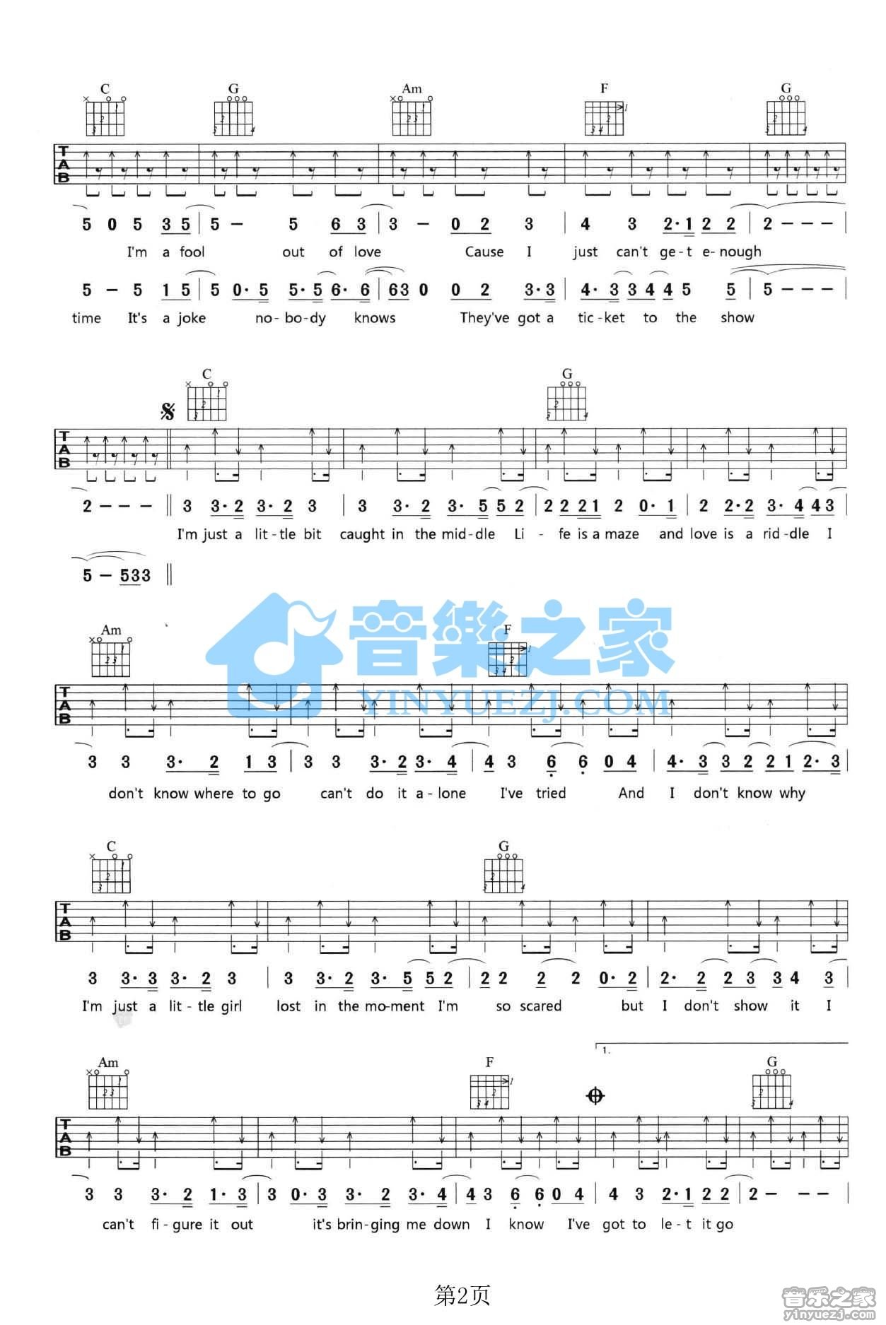 The Show吉他六线谱 Lenka TheShow 音乐之家 C调
