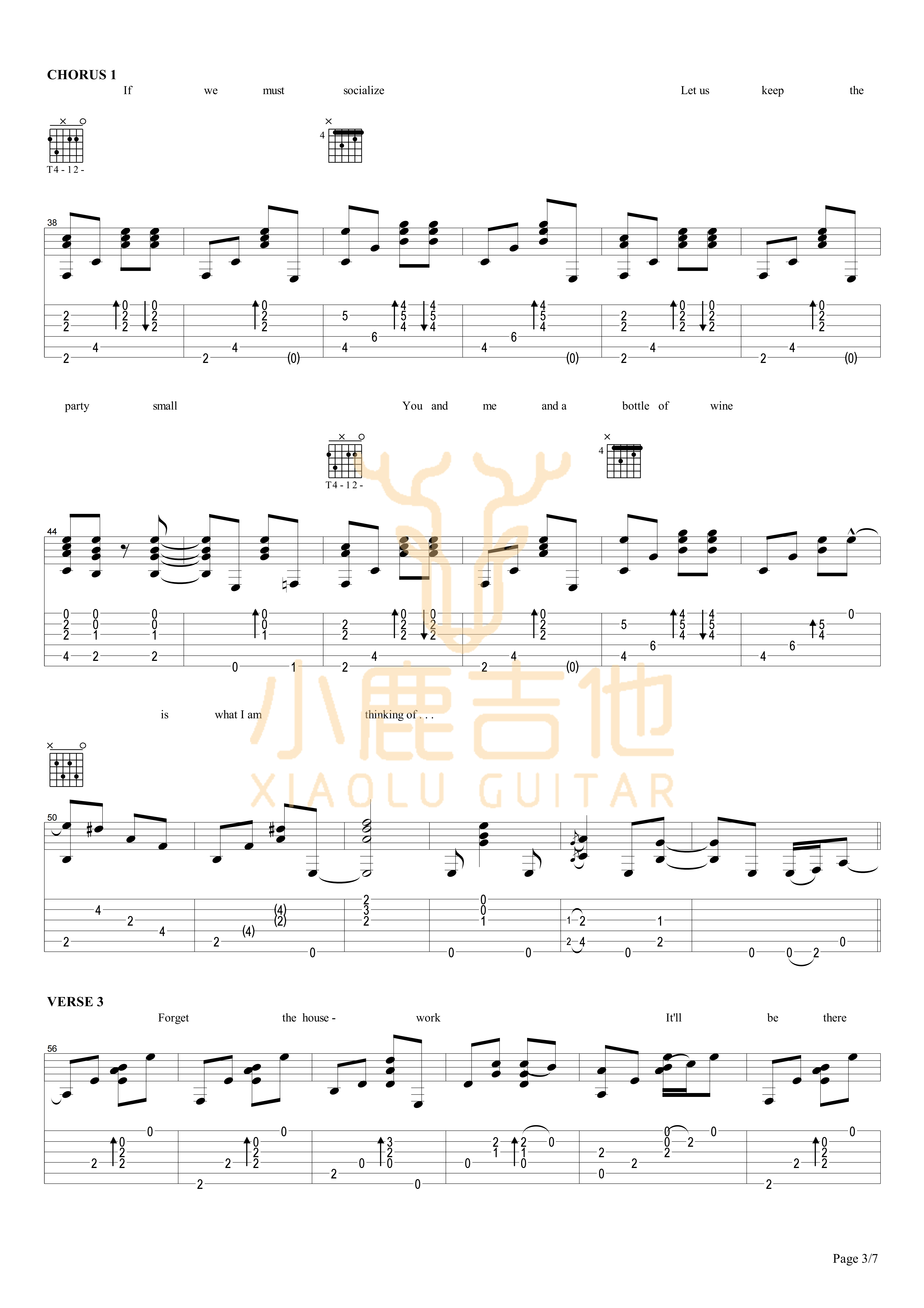 Together Alone吉他六线谱 TommyEmmanuel TogetherAlone 小鹿吉他 