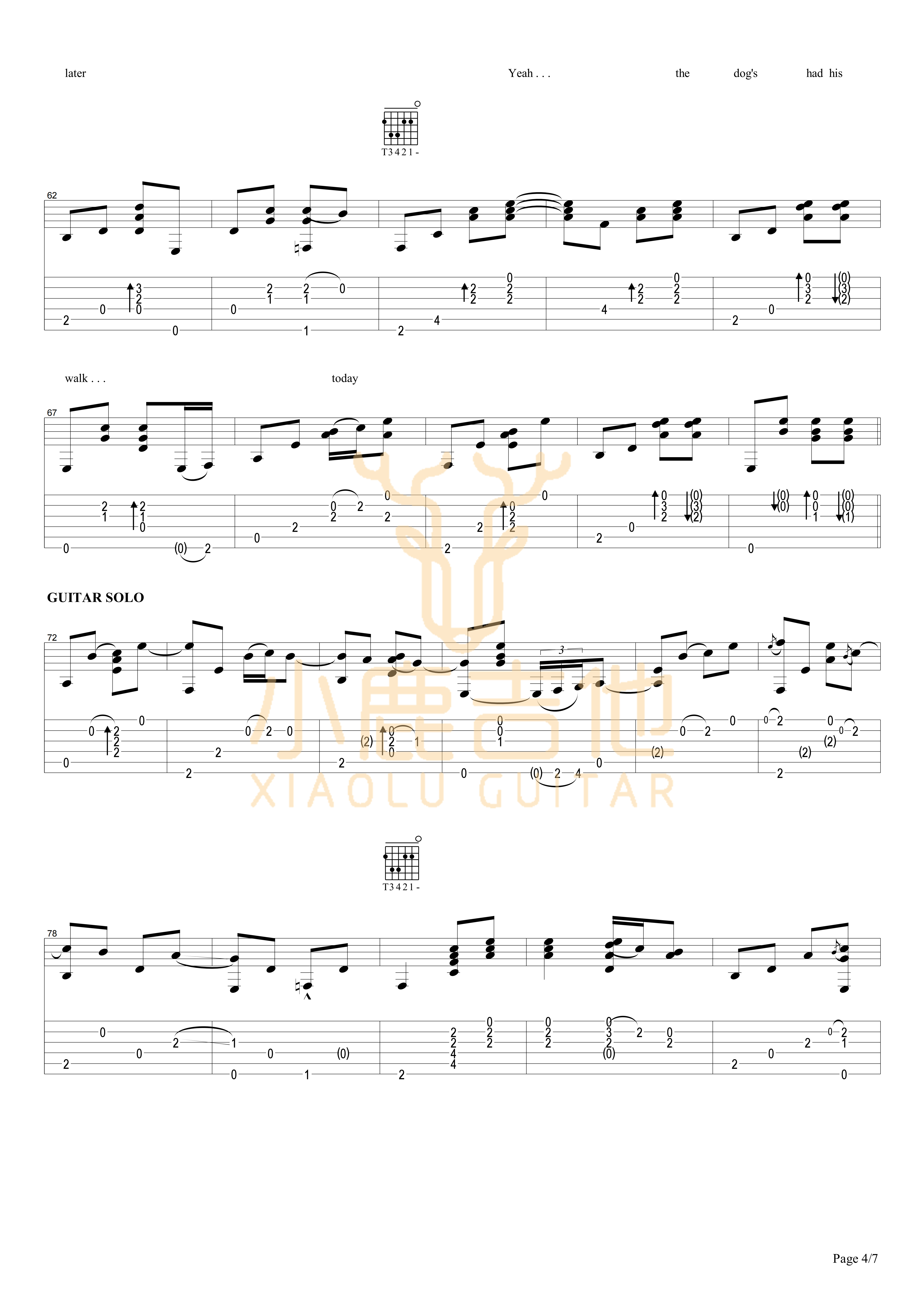 Together Alone吉他六线谱 TommyEmmanuel TogetherAlone 小鹿吉他 