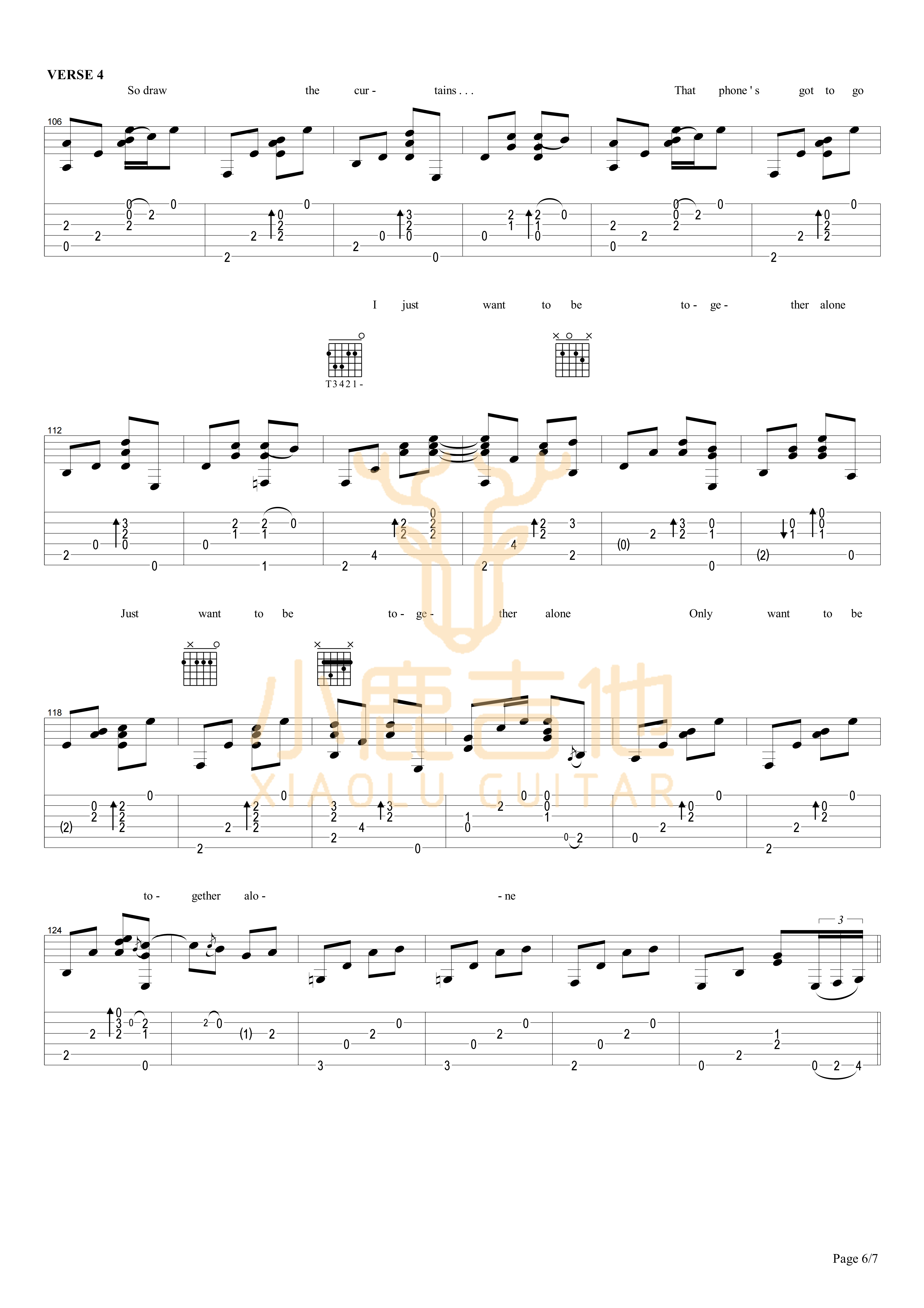 Together Alone吉他六线谱 TommyEmmanuel TogetherAlone 小鹿吉他 