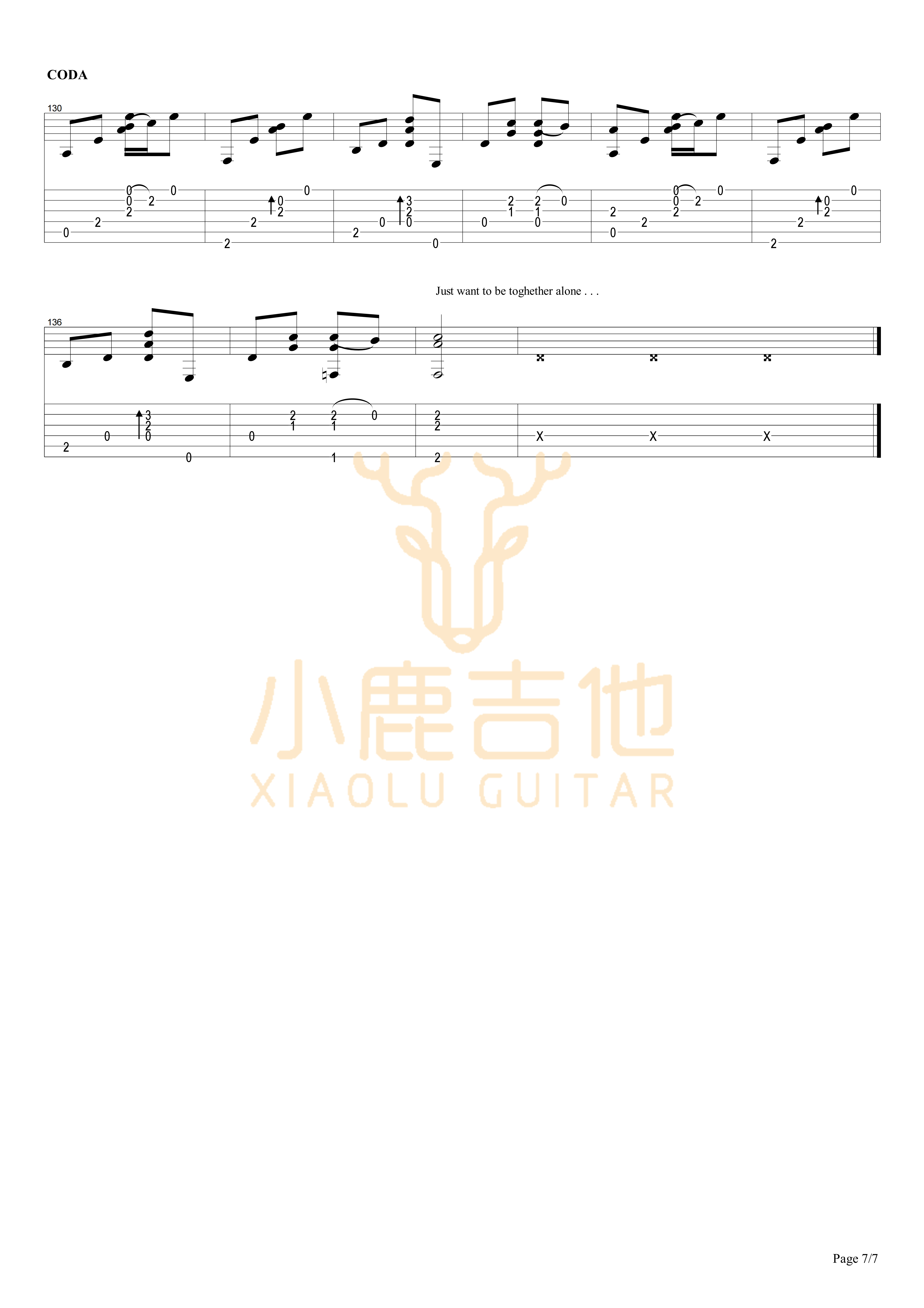Together Alone吉他六线谱 TommyEmmanuel TogetherAlone 小鹿吉他 