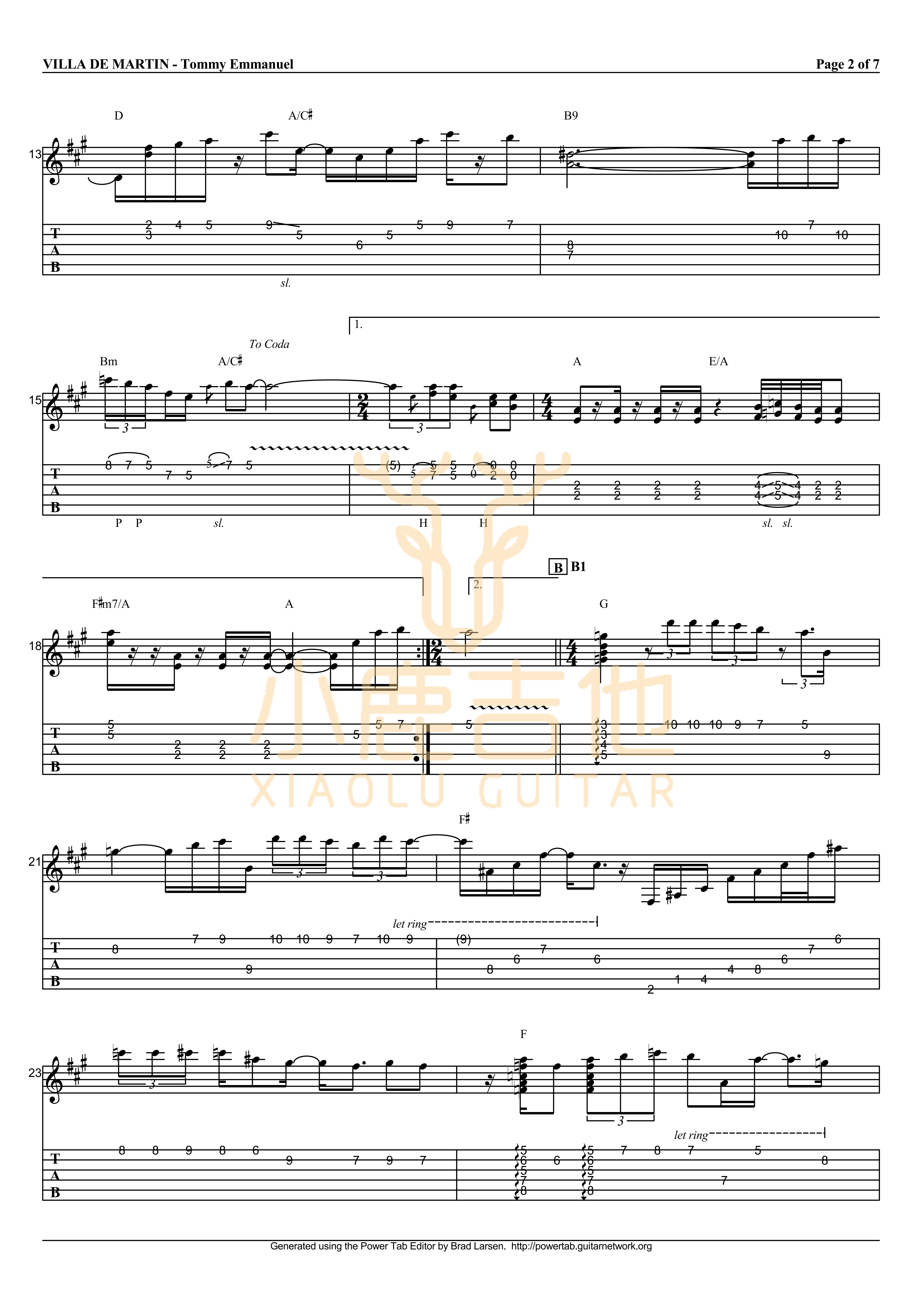 Villa de Martin吉他六线谱 TommyEmmanuel VilladeMartin 小鹿吉他