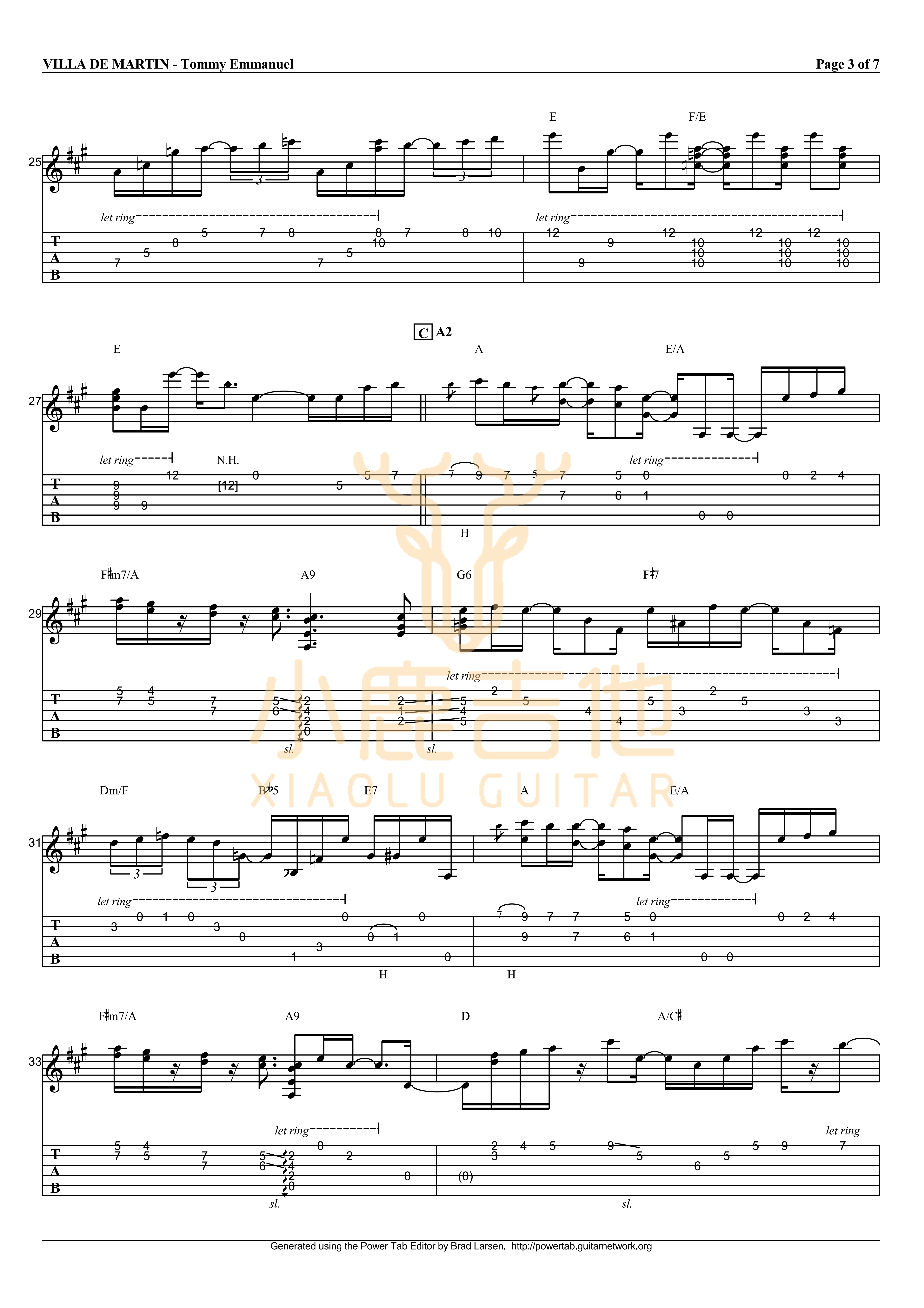 Villa de Martin吉他六线谱 TommyEmmanuel VilladeMartin 小鹿吉他