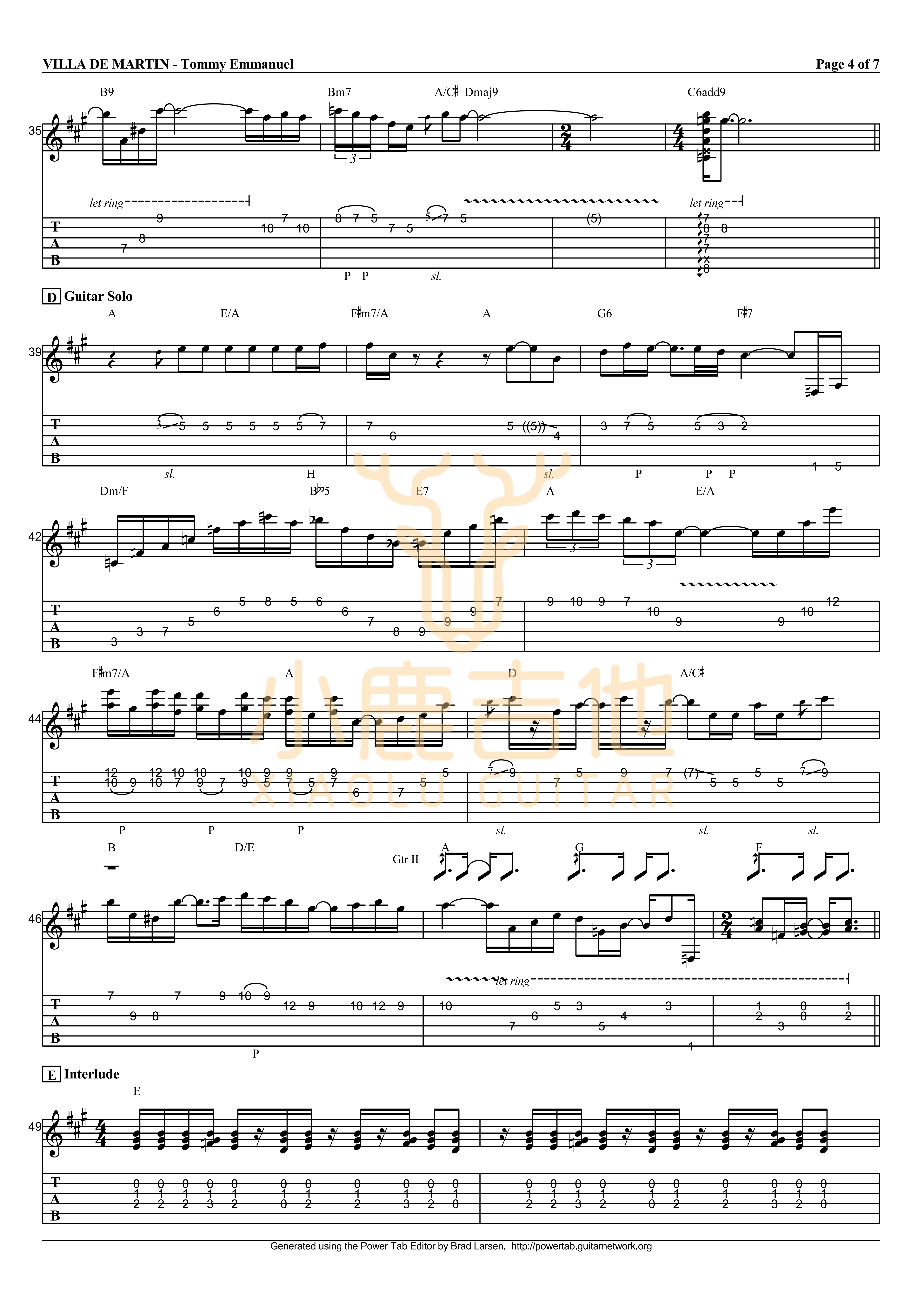 Villa de Martin吉他六线谱 TommyEmmanuel VilladeMartin 小鹿吉他