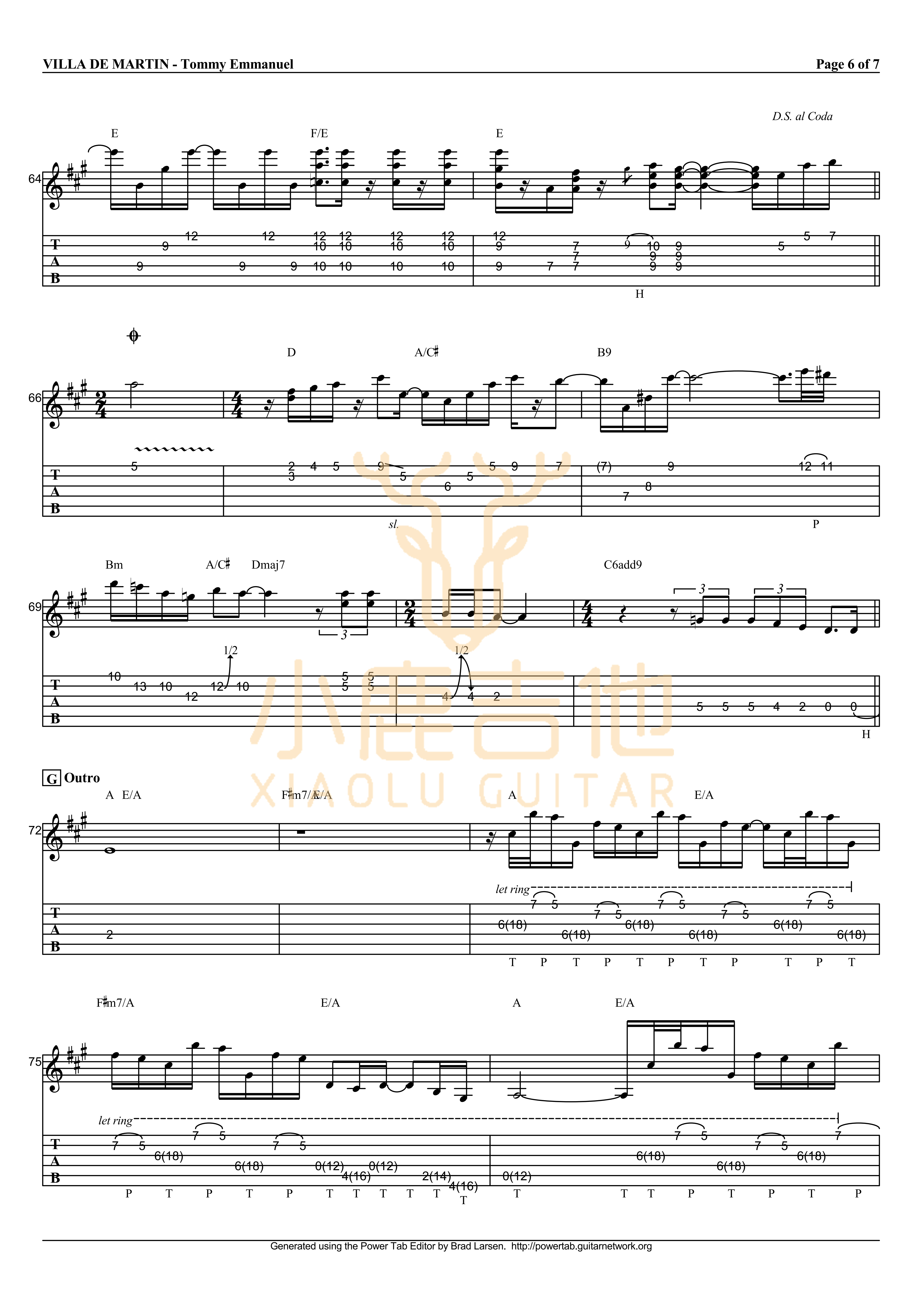 Villa de Martin吉他六线谱 TommyEmmanuel VilladeMartin 小鹿吉他