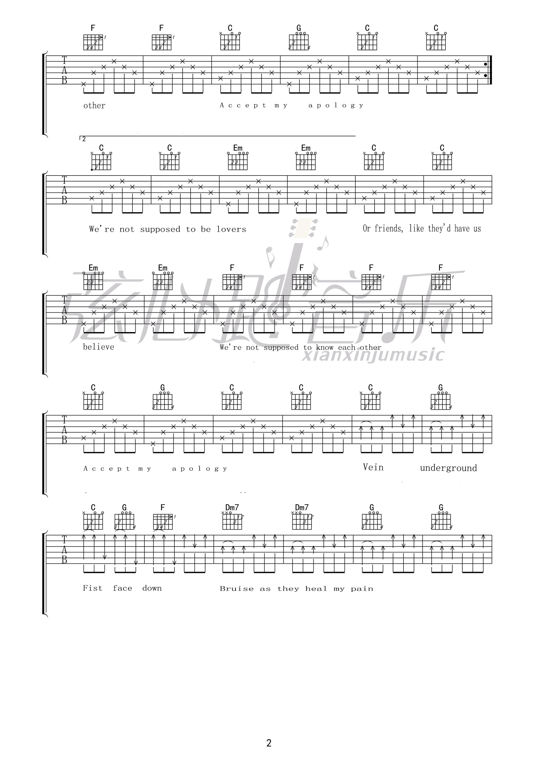 We're not supposed to be love吉他六线谱 AdamGreen We&039renotsu 弦心跳音乐 E调 Werenotsupposedtobel