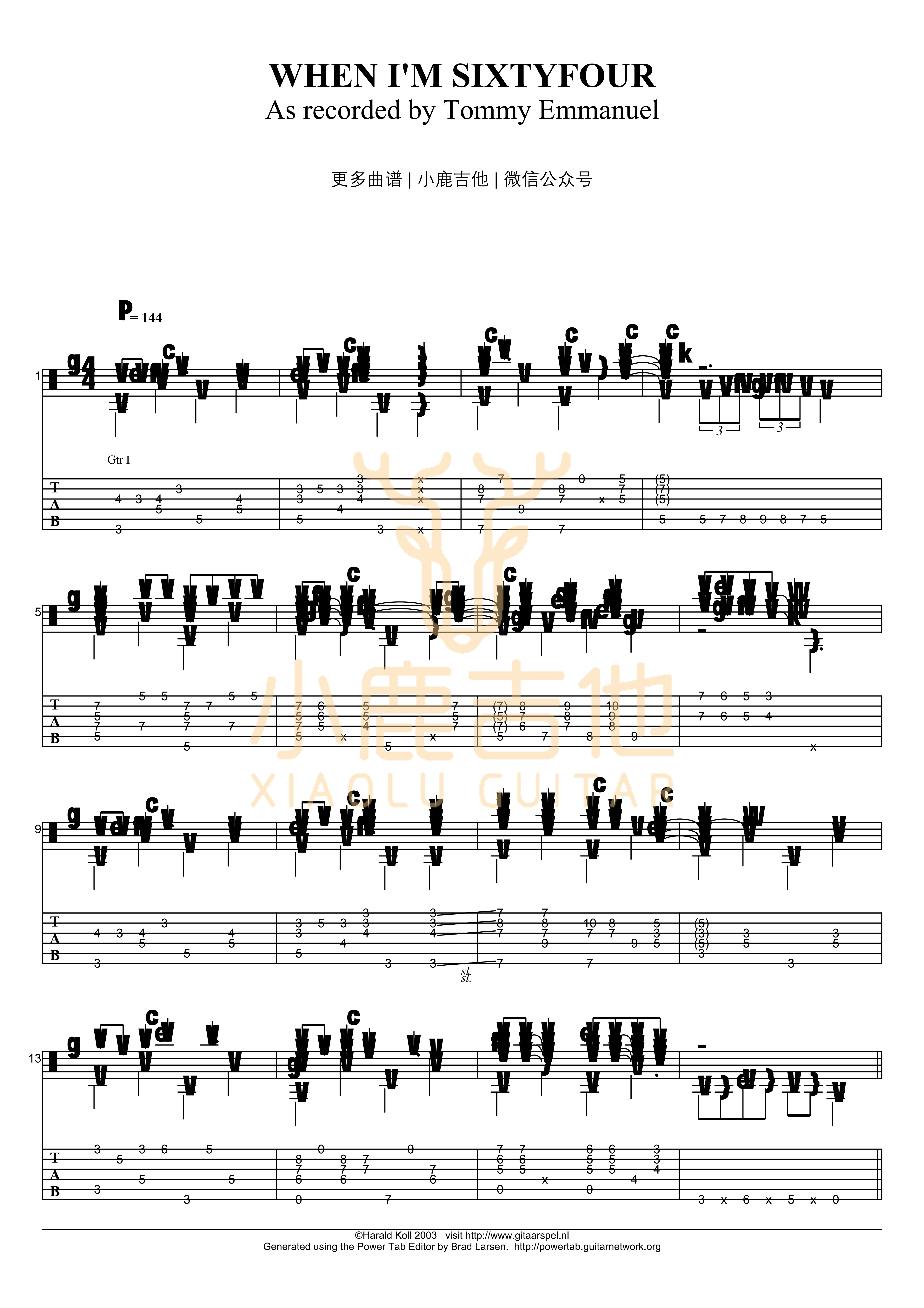When im 64吉他六线谱 Whenim64 TommyEmmanuel 小鹿吉他 